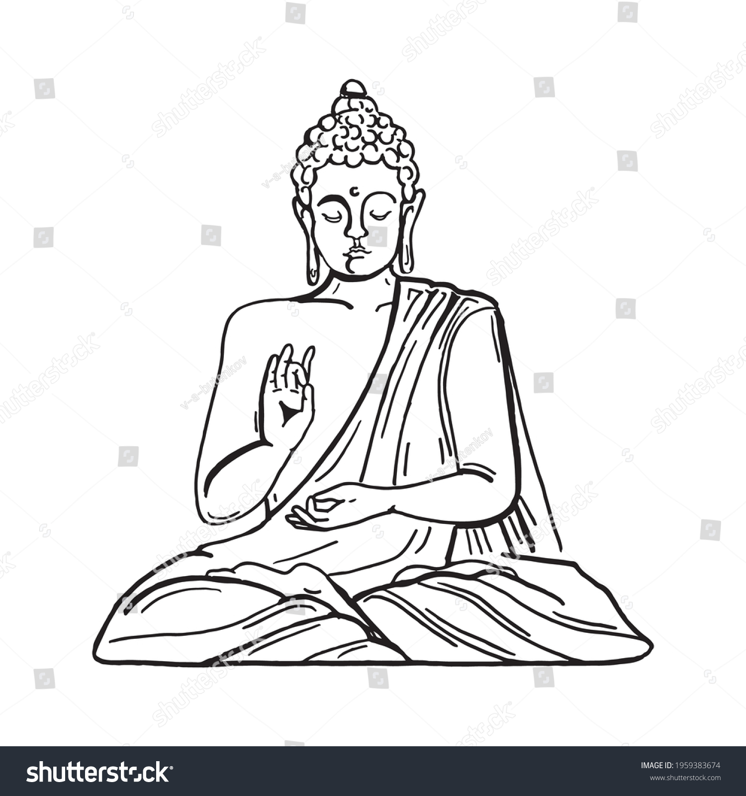 Vector Illustration Buddha Meditation Yoga Stock Vector (Royalty Free ...