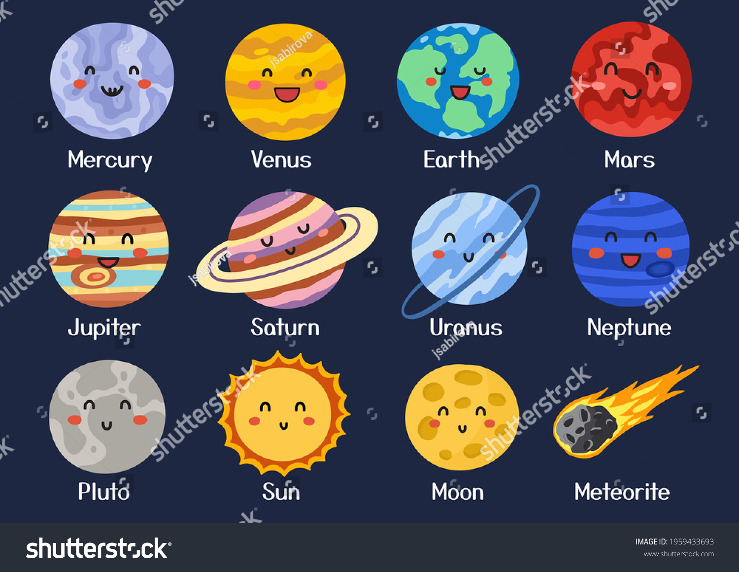 Cute Planets Set Cartoon Style Solar Stock Vector (Royalty Free ...