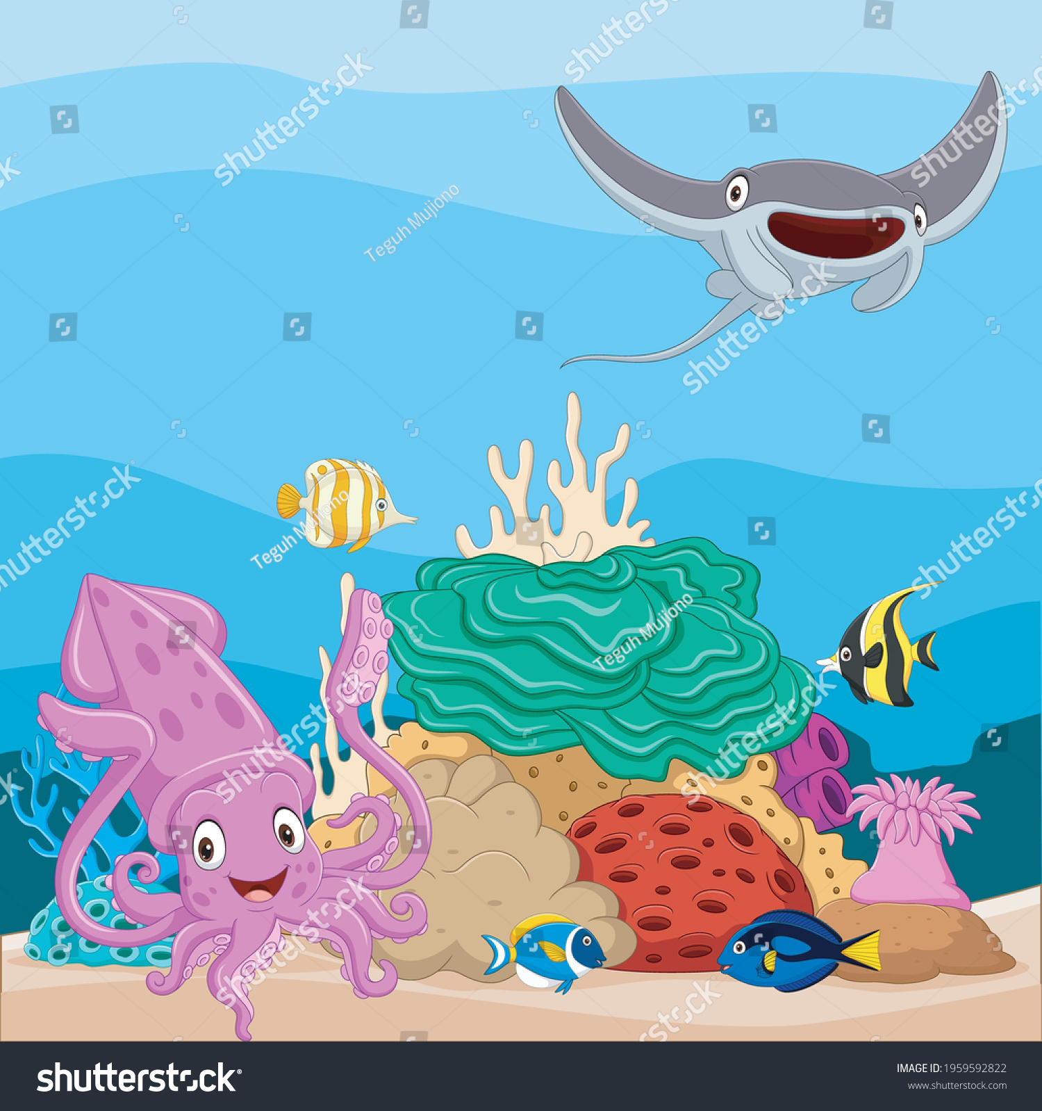 Cartoon Tropical Fish Beautiful Underwater World Stock Vector Royalty