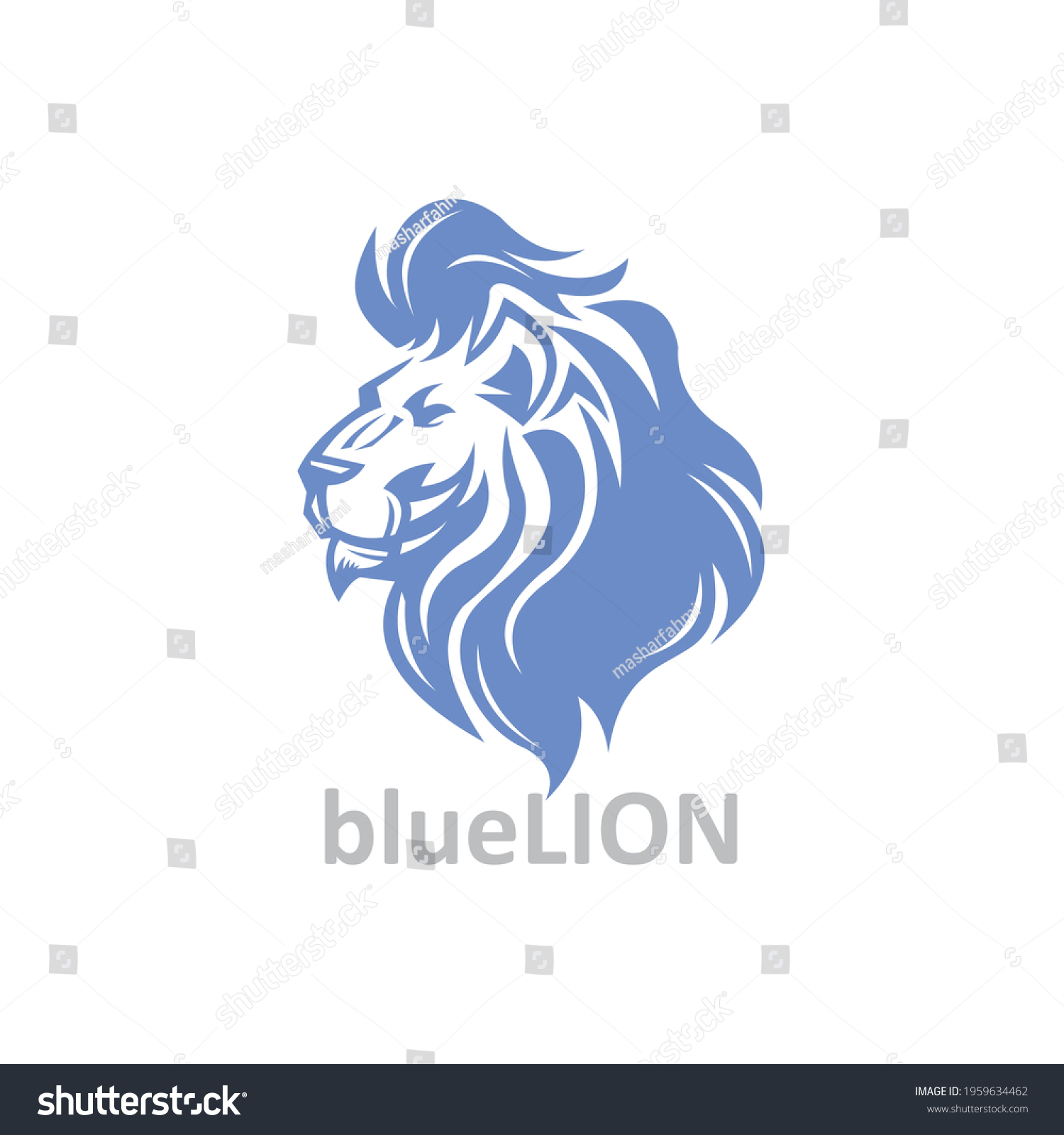 Blue Lion Head Logotype Silhouette Simple Stock Vector (Royalty Free ...