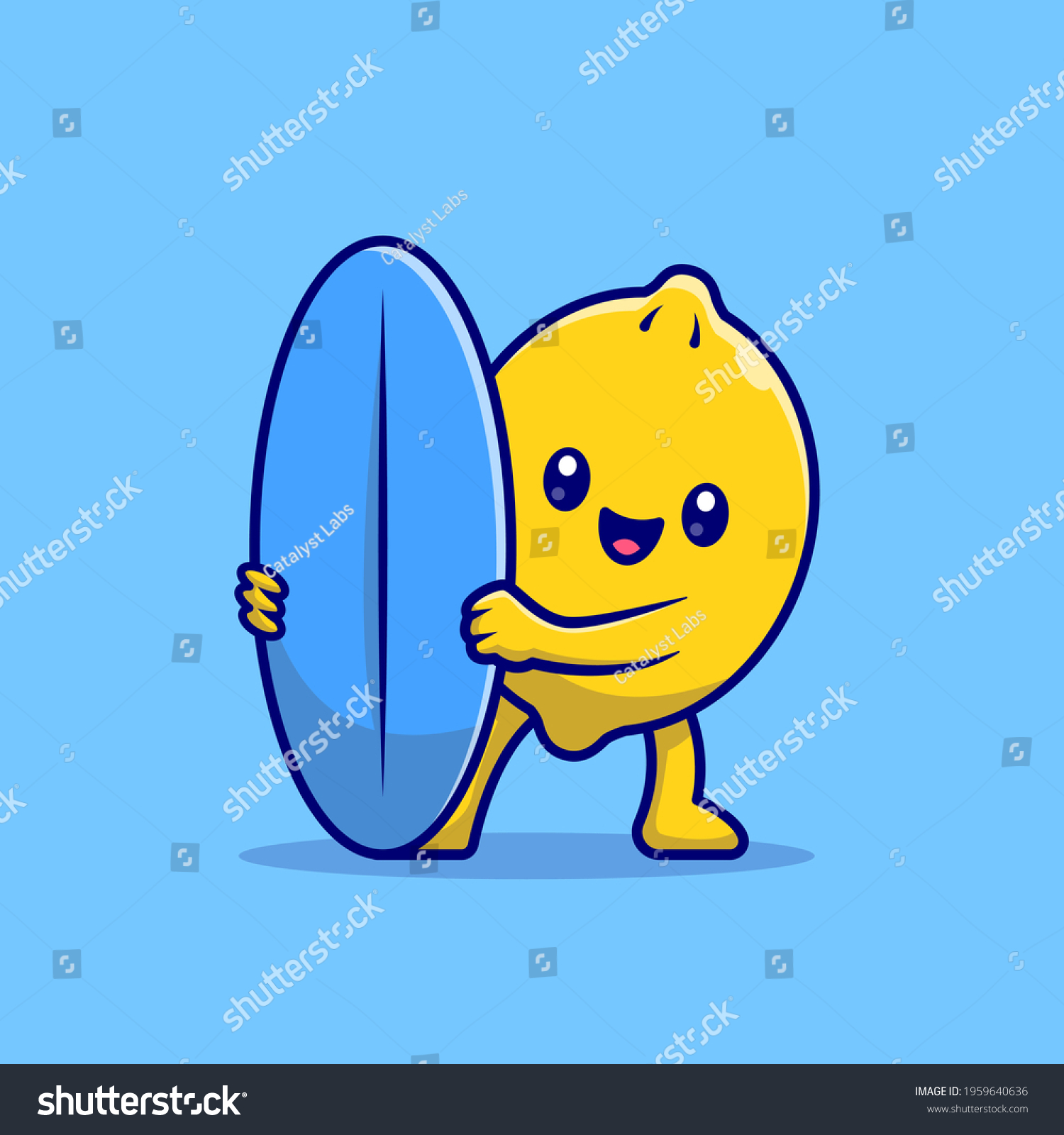 Cute Lemon Surfing Surfboard Cartoon Vector Stock Vector (Royalty Free ...