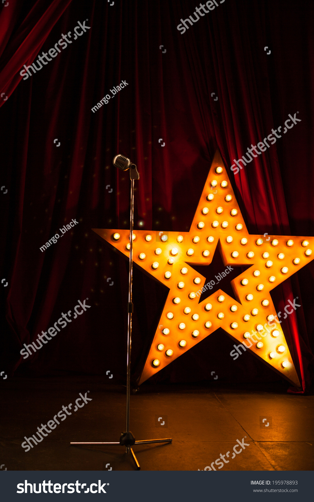 Beautiful Theater Stage Red Curtains Microphon Stock Photo 195978893 ...