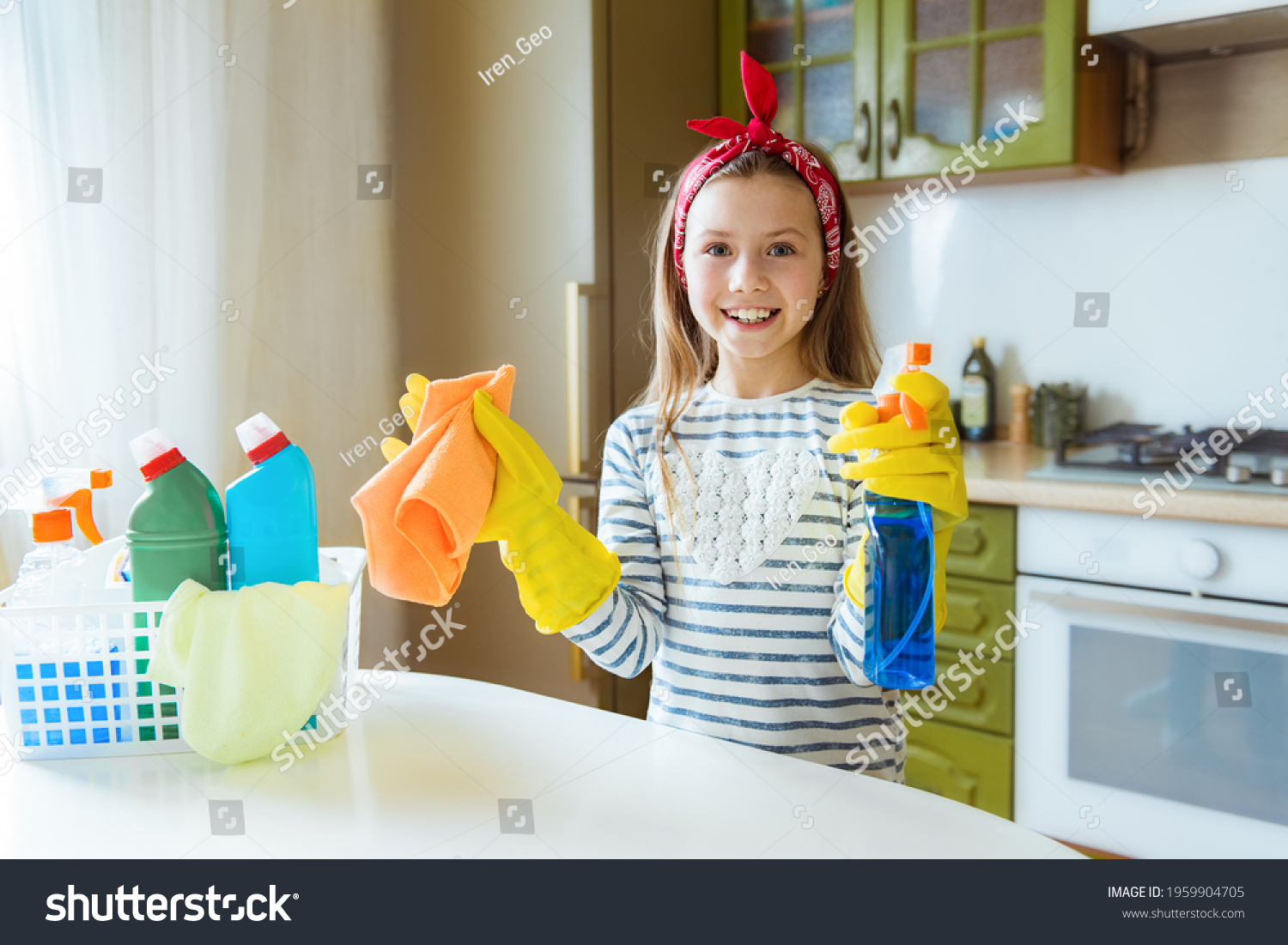 Satisfied Teen Girl Housewife Cleaning