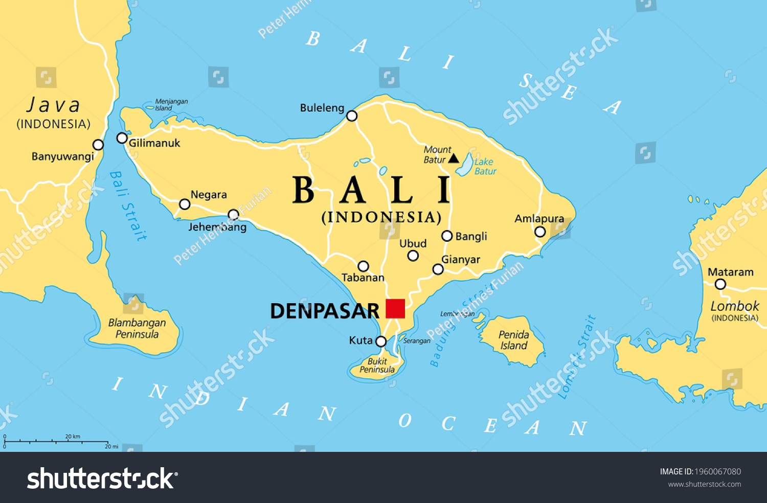 Bali Political Map Capital Denpasar Province 库存矢量图（免版税）1960067080 ...