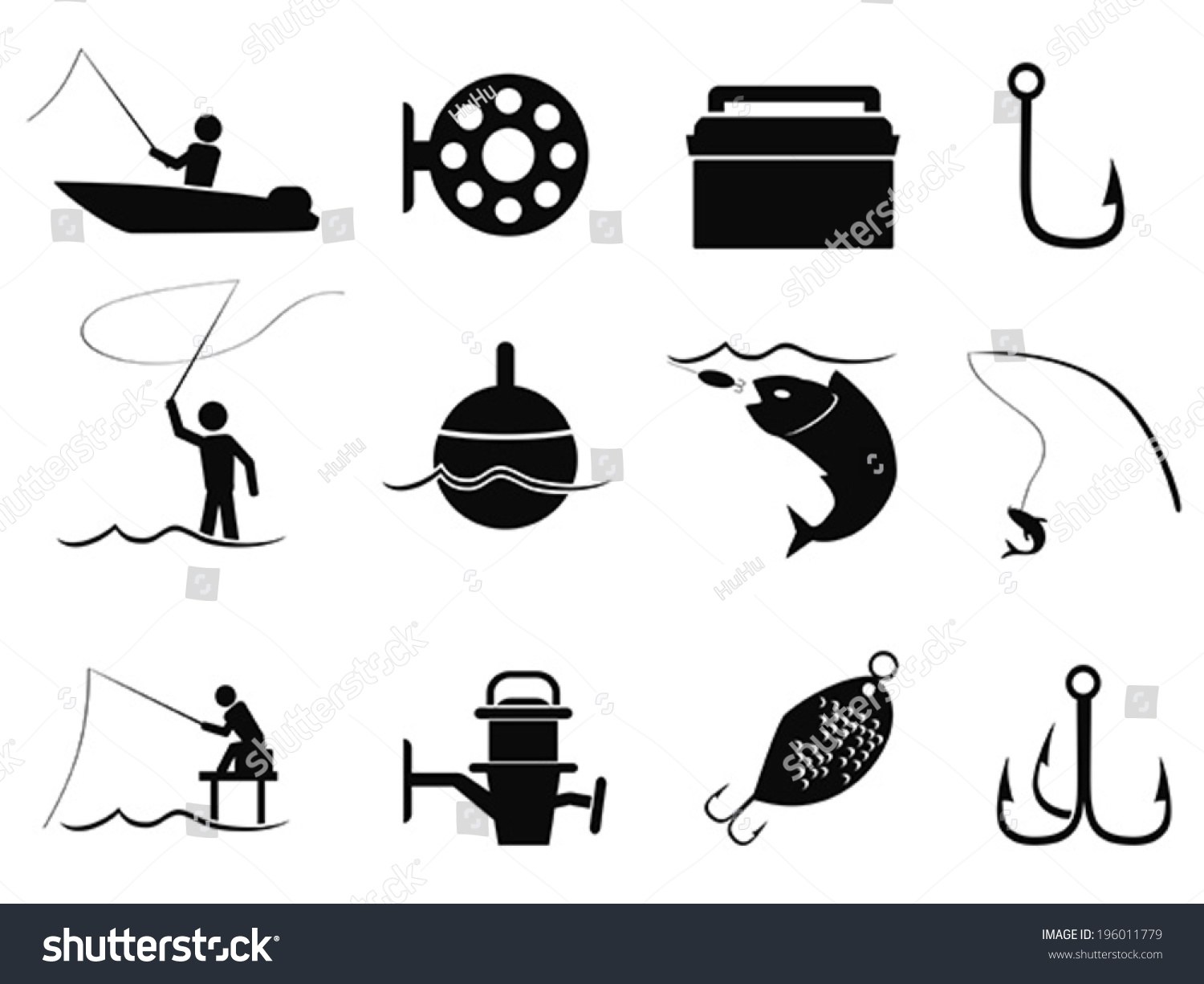 Black Fishing Icons Set Stock Vector (Royalty Free) 196011779 ...