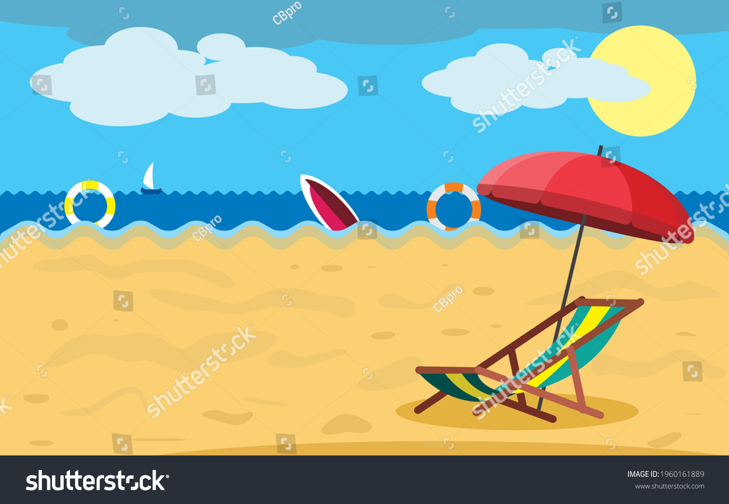 Beach Vector Landscape Clouds Sun Background Stock Vector (Royalty Free ...