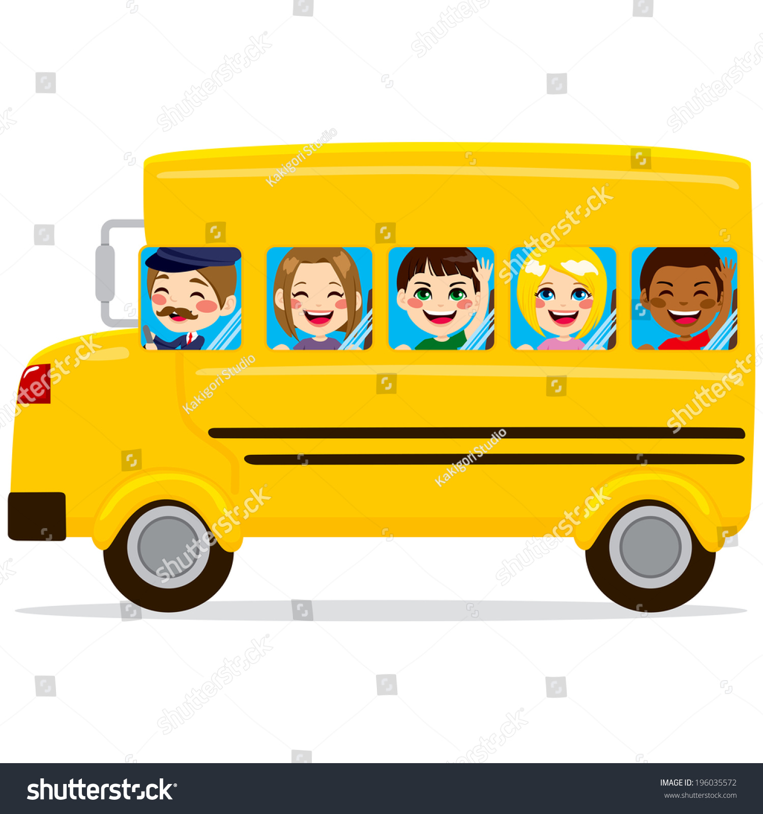 Illustration School Bus Cute Happy Kids Stock Vector (Royalty Free ...