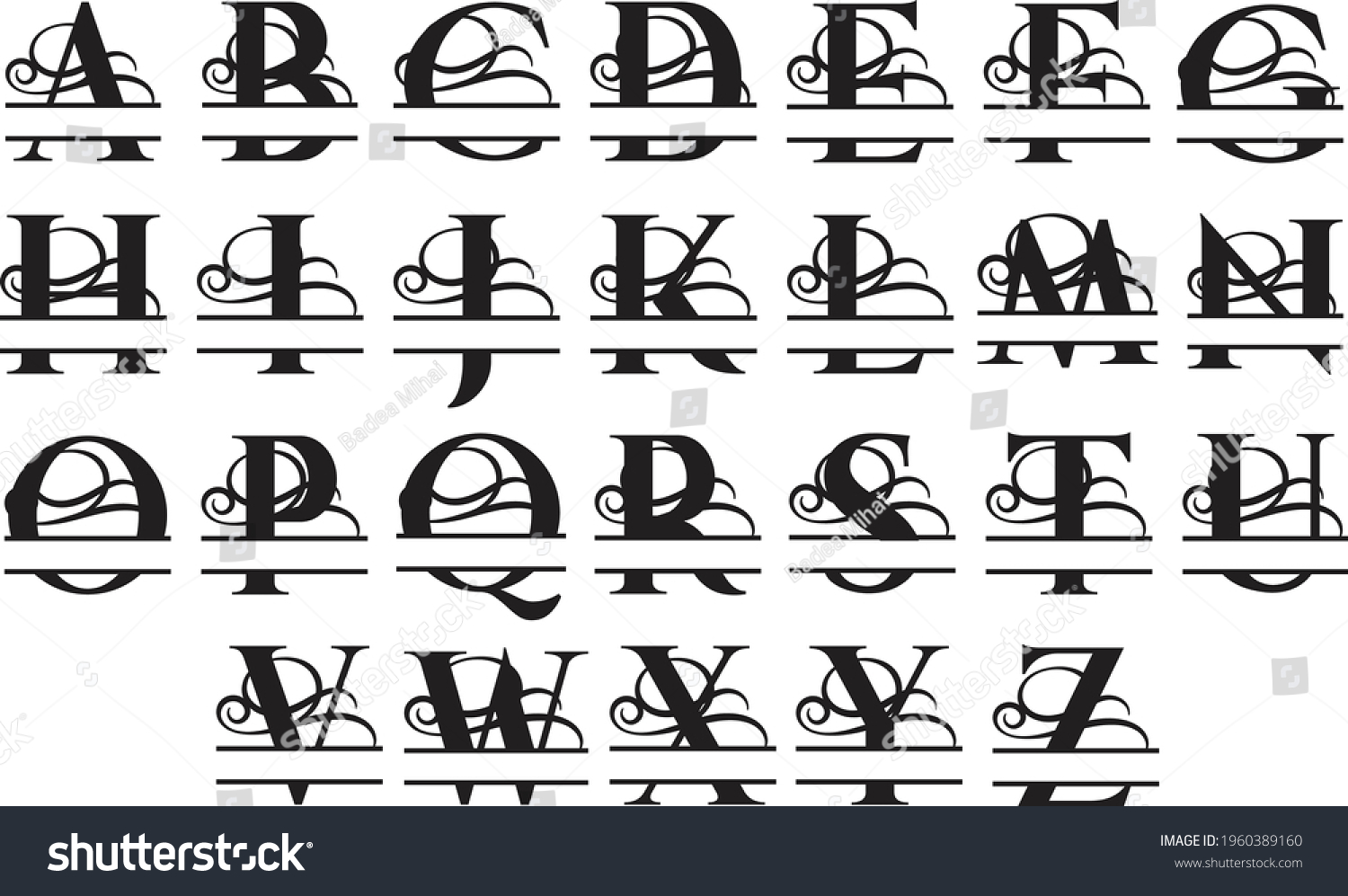 Split Monogram Alphabet Flourishes 26 Split Stock Vector (Royalty Free ...