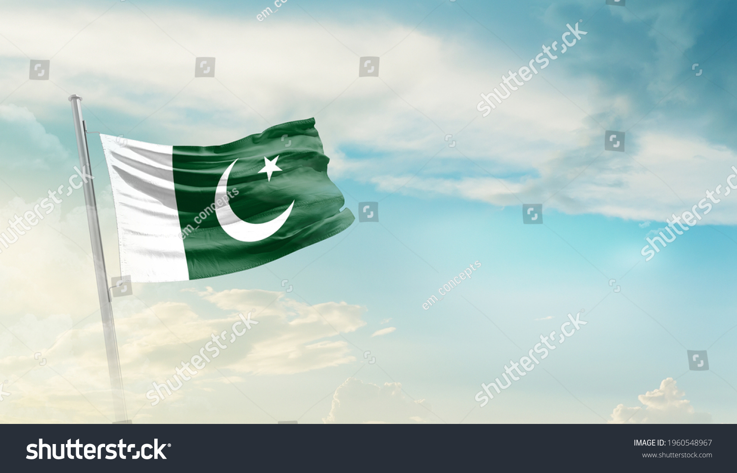 Pakistan National Flag Waving Beautiful Sky Stock Photo 1960548967 ...