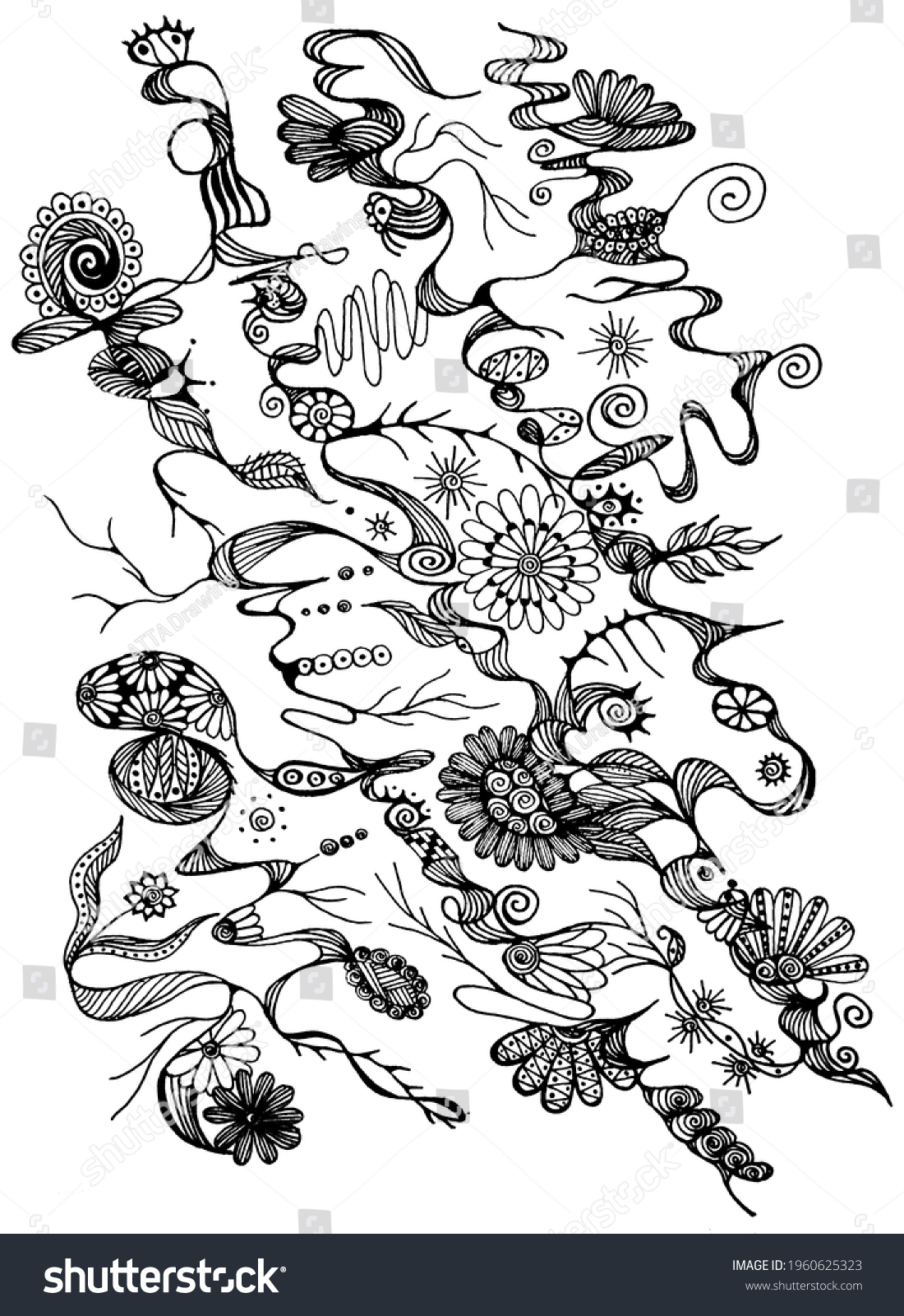 Hand Drawing Sketch Zentangle Black White Stock Illustration 1960625323 ...