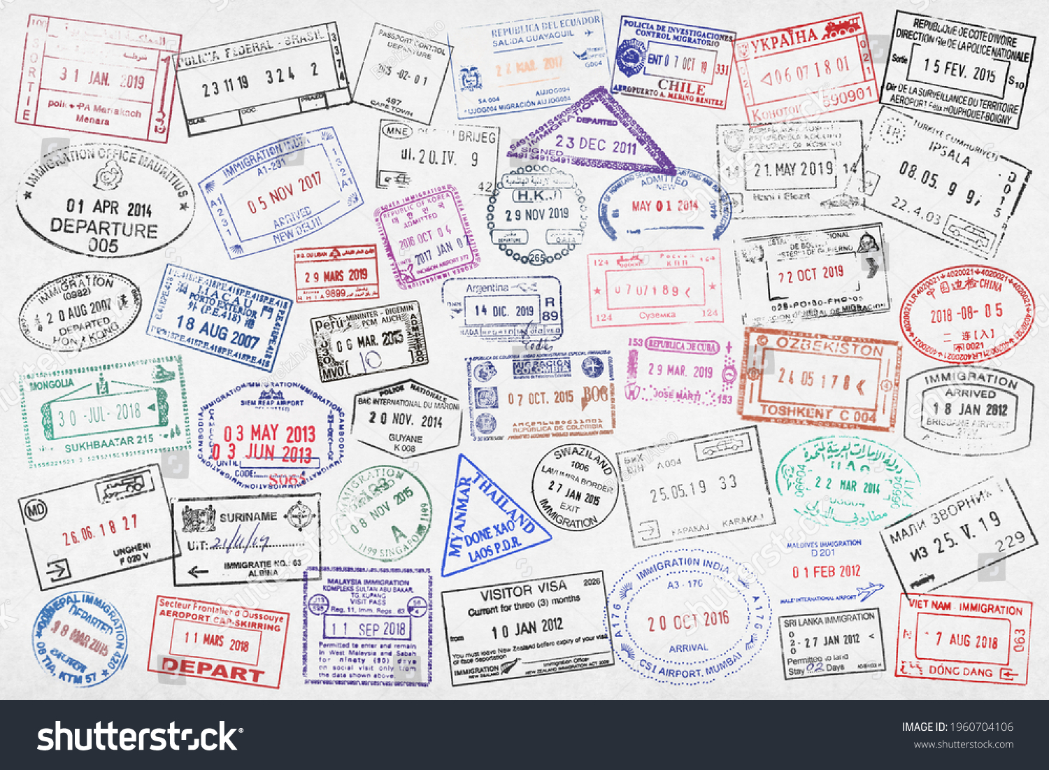 Fullframe Closeup On Bunch Passport Stamps Stock Illustration ...