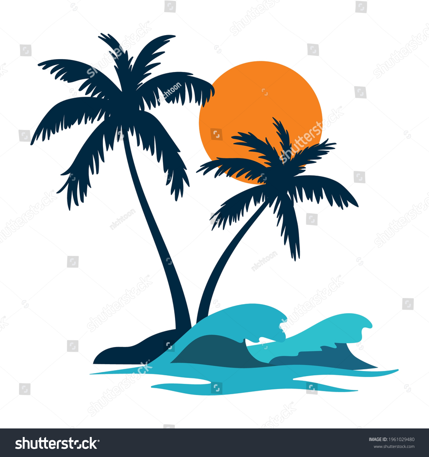 Isolated Coconut Palm Tree Sun Wave Stock Vector (Royalty Free ...