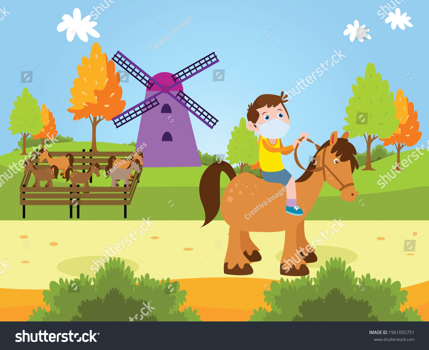 Boy Riding Horse Cartoon 2d Vector Stock Vector (Royalty Free ...