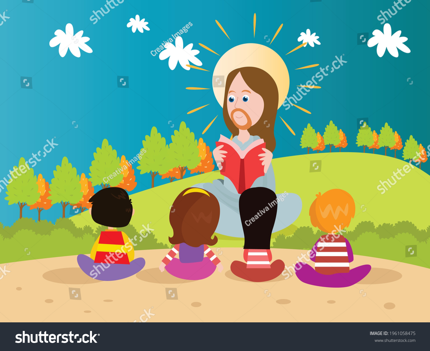 Jesus Reads Bible Kids Cartoon 2d Stock Vector (Royalty Free ...