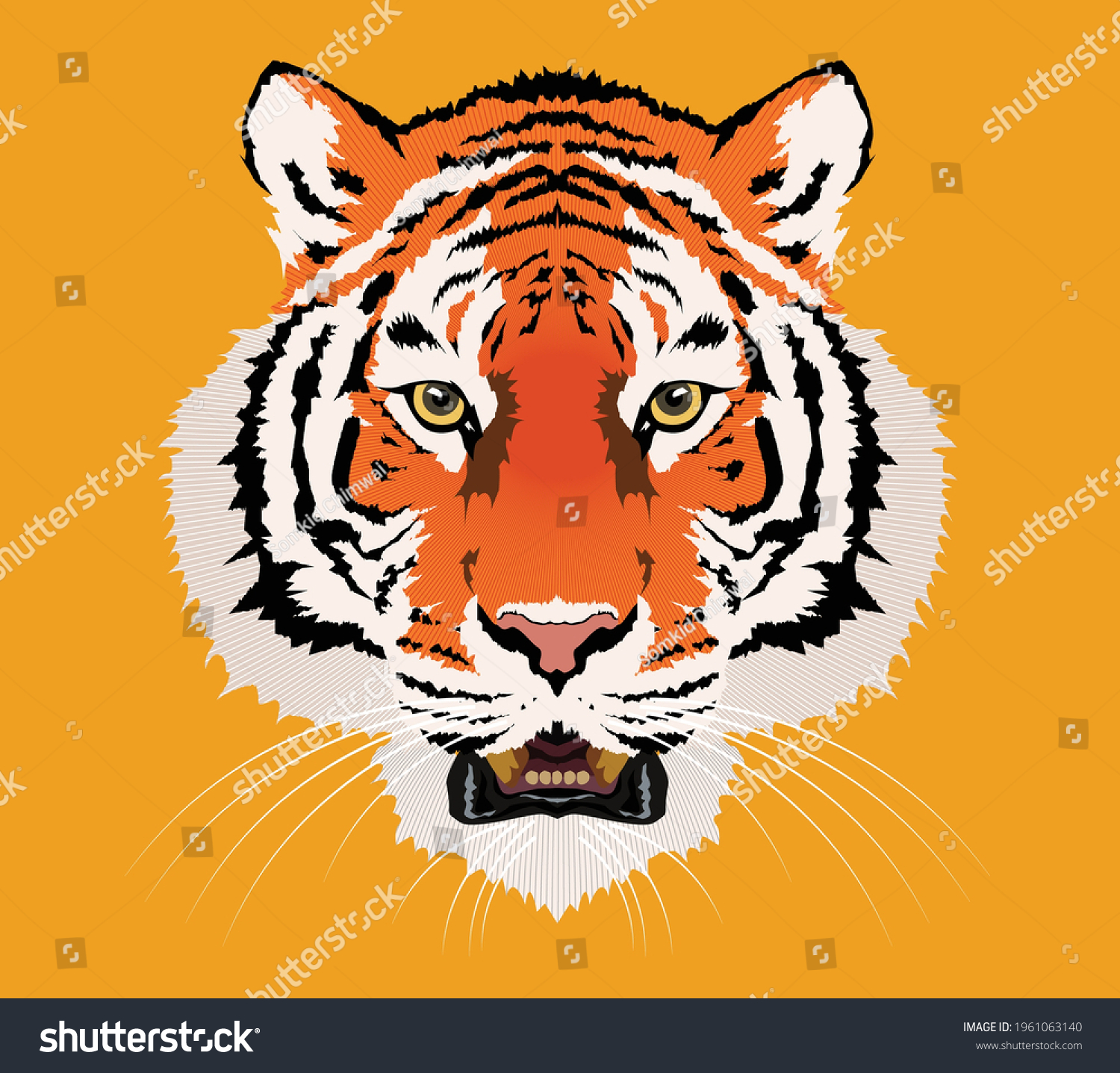 Vector Illustration Hand Drawn Tiger Head Stock Vector (Royalty Free ...