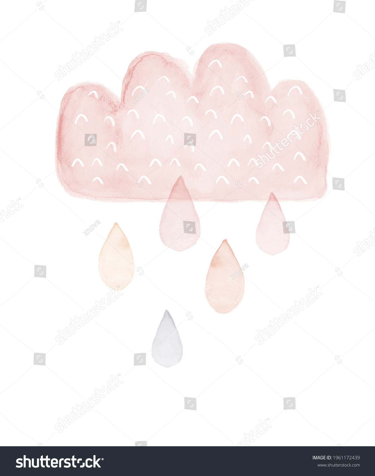 Watercolor Painting Pastel Pink Cloud Rain Stock Illustration ...