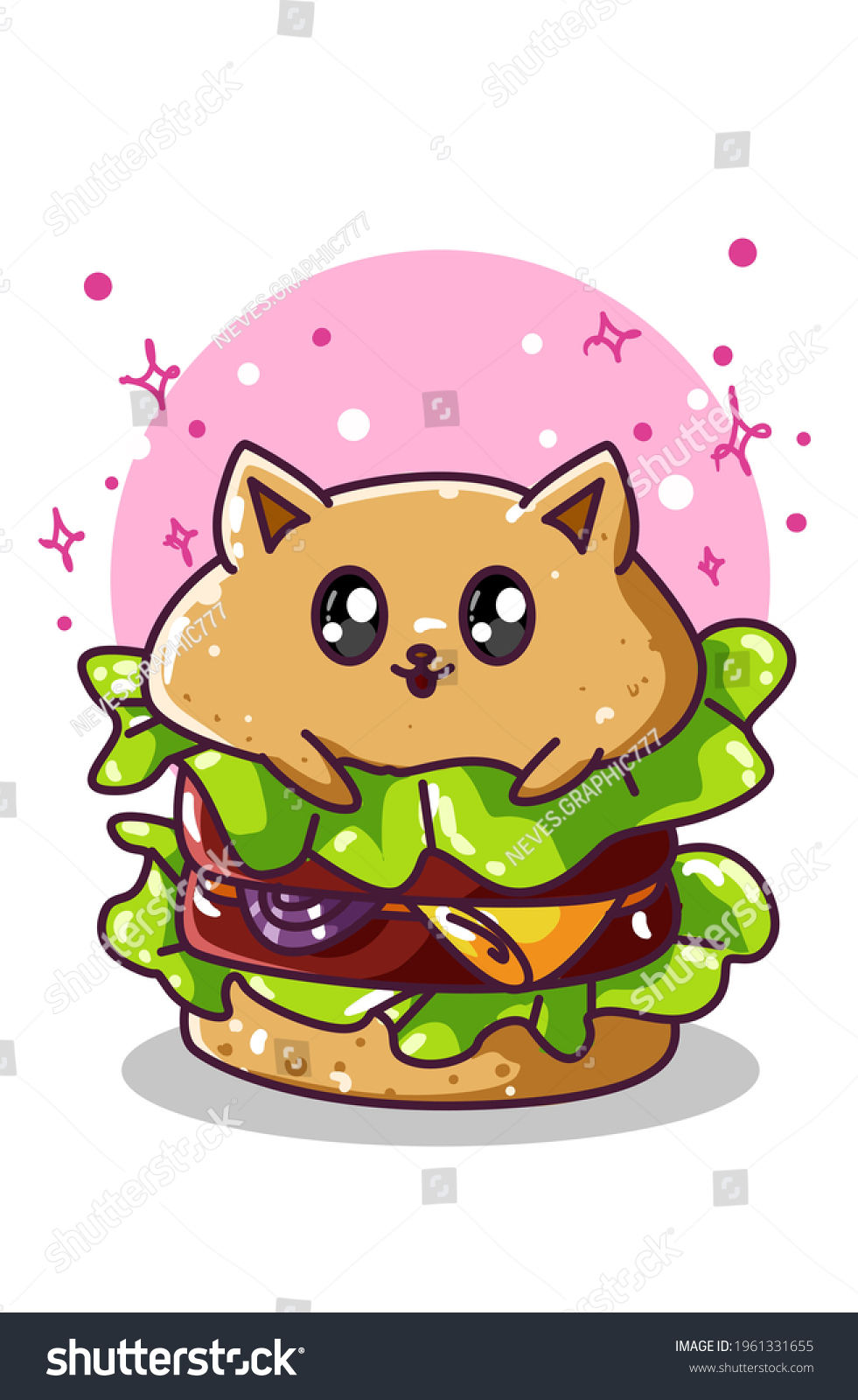 Cute Cat Hamburger Character Illustration Stock Vector (Royalty Free ...