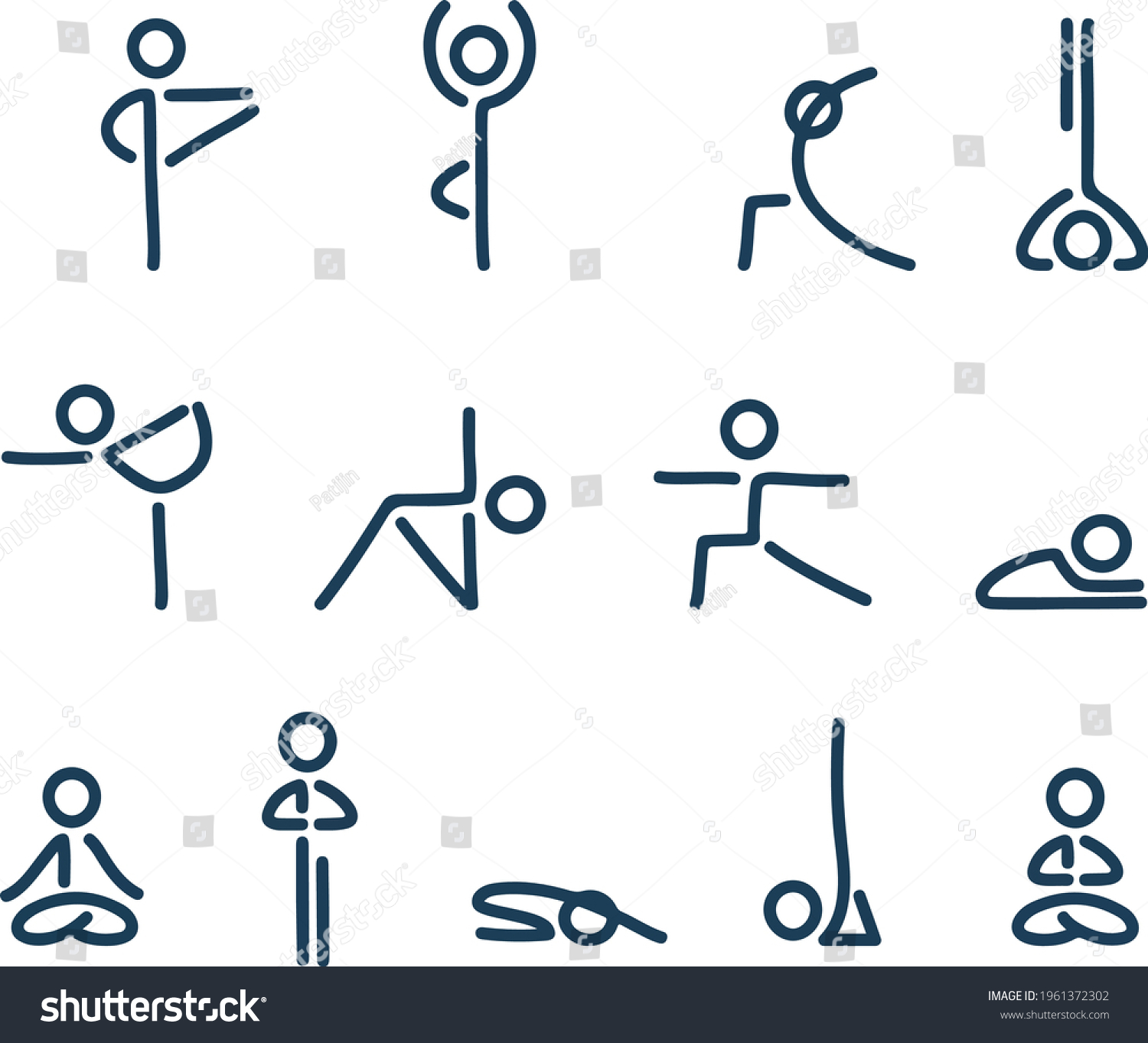 Simple Stylized Yoga Poses Icon Set Stock Vector (Royalty Free ...