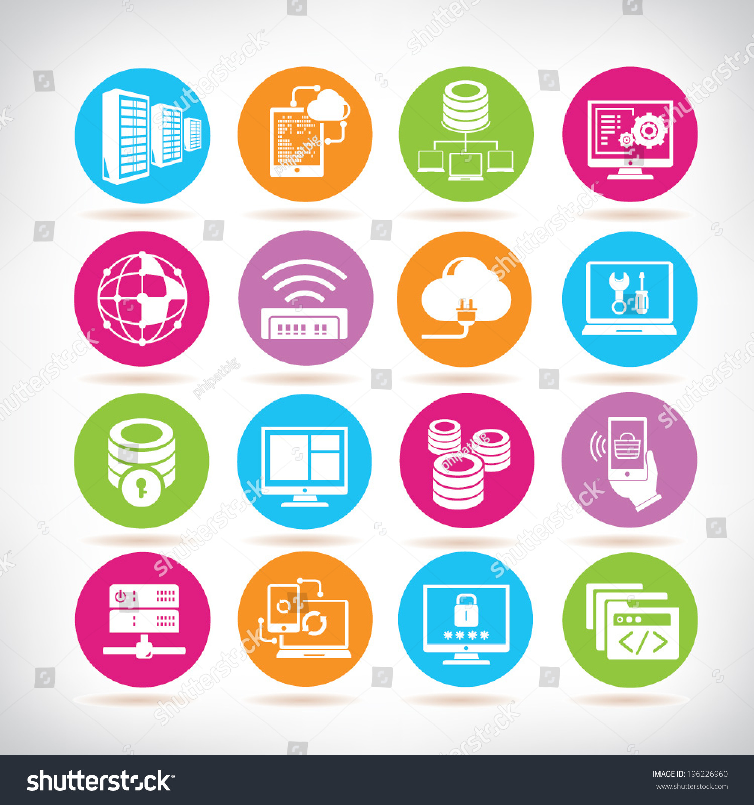 Network Icons Set Colorful Buttons Stock Vector (Royalty Free ...