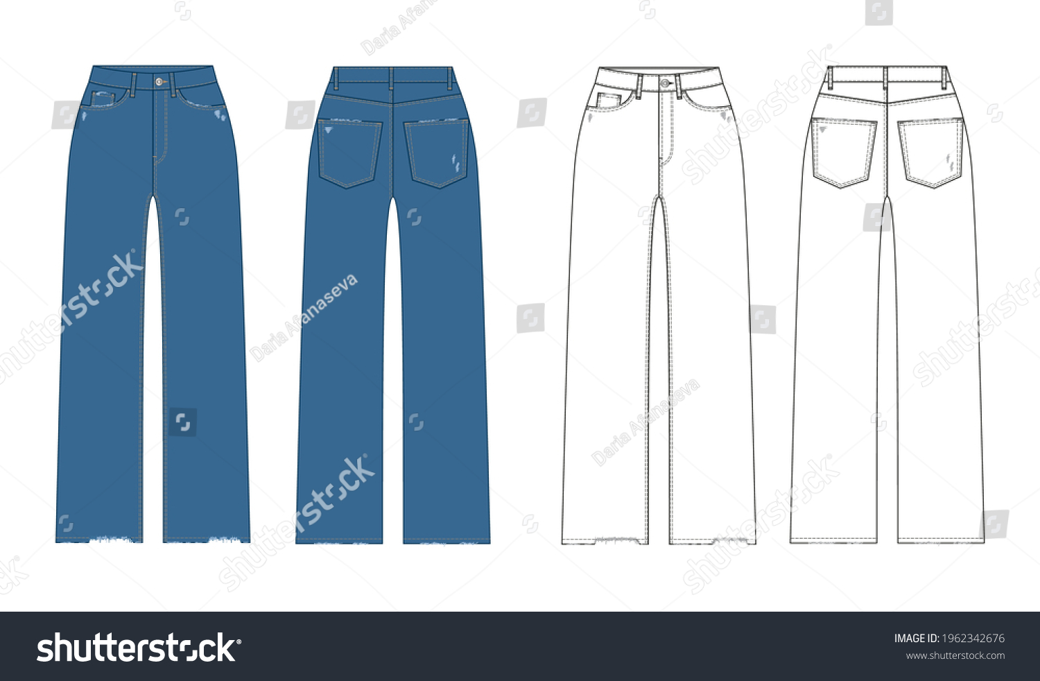Fashion Technical Sketch Jeans Vector Graphicwoman Stock Vector ...