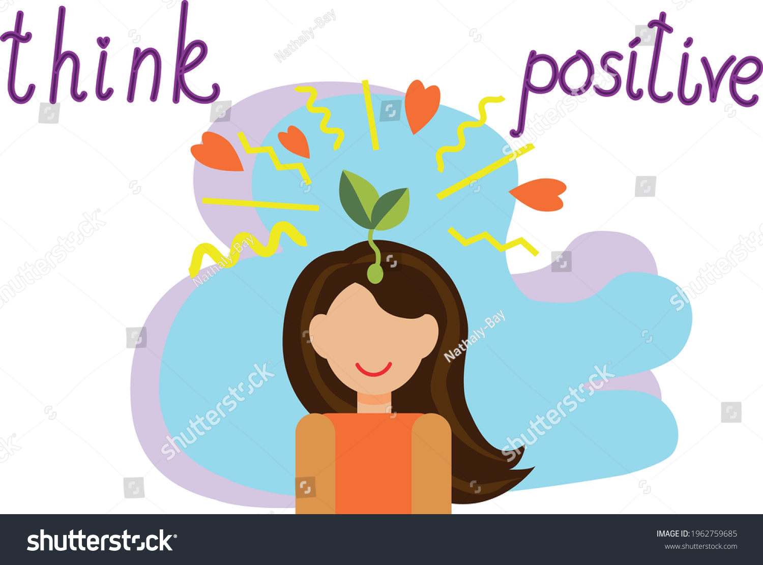 Positive Thoughs Growing Concept Poster Girl Stock Vector (Royalty Free ...