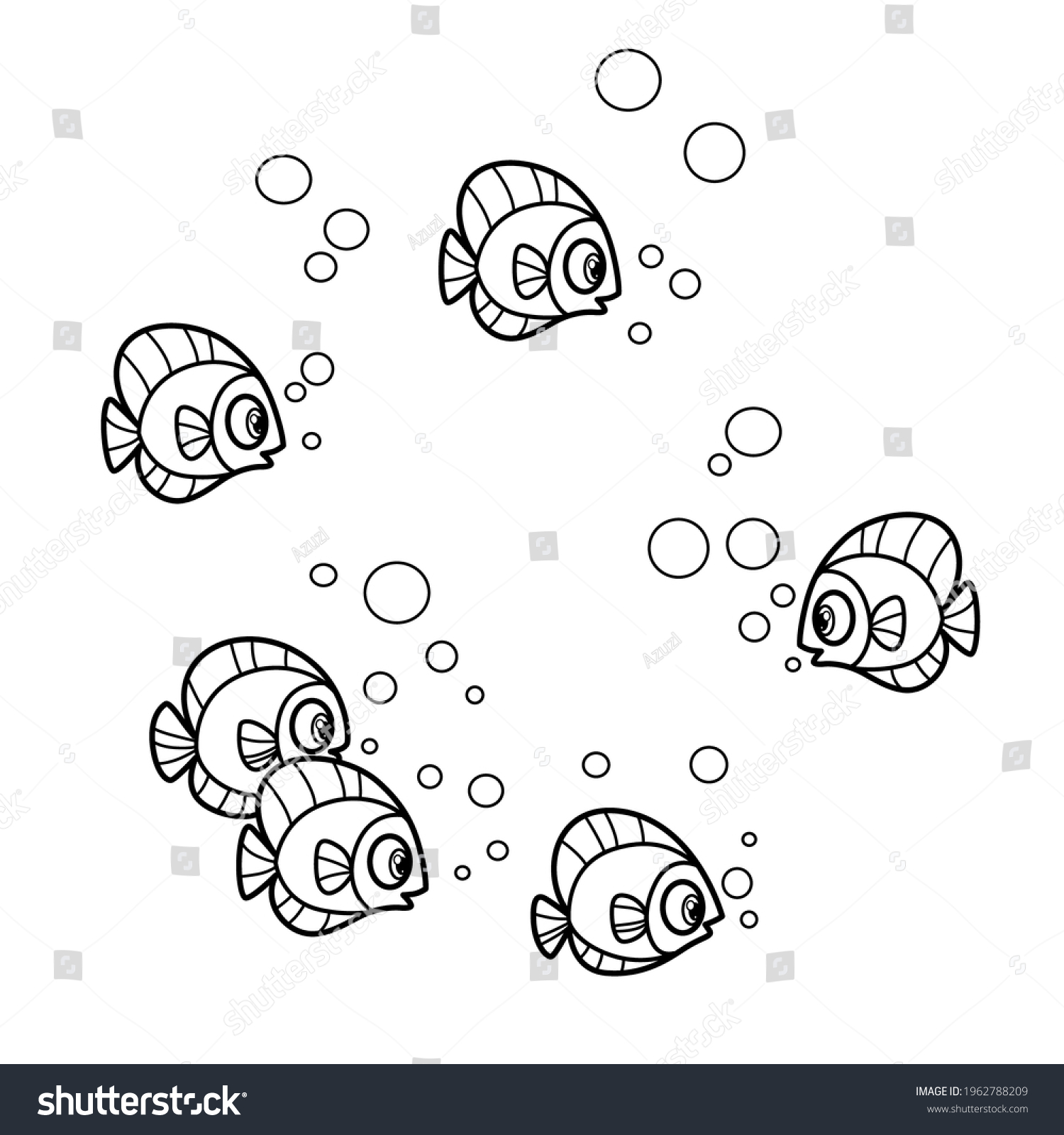 Flock Cute Sea Fish Outlined Coloring Stock Vector (Royalty Free ...