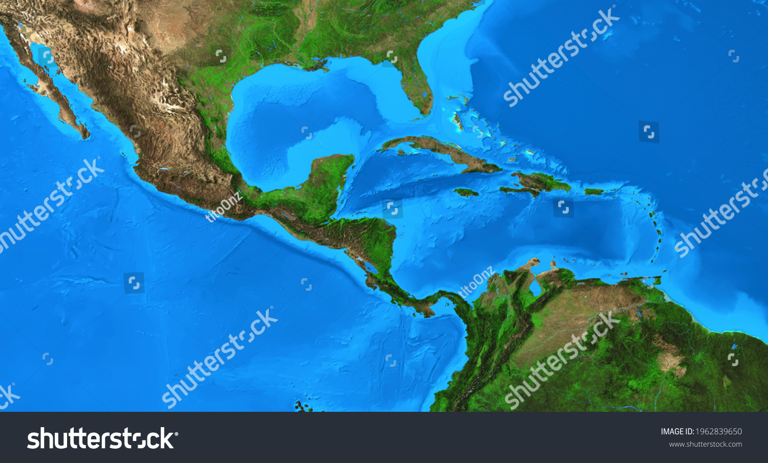 Physical Map Central America Caribbean Detailed Stock Illustration ...