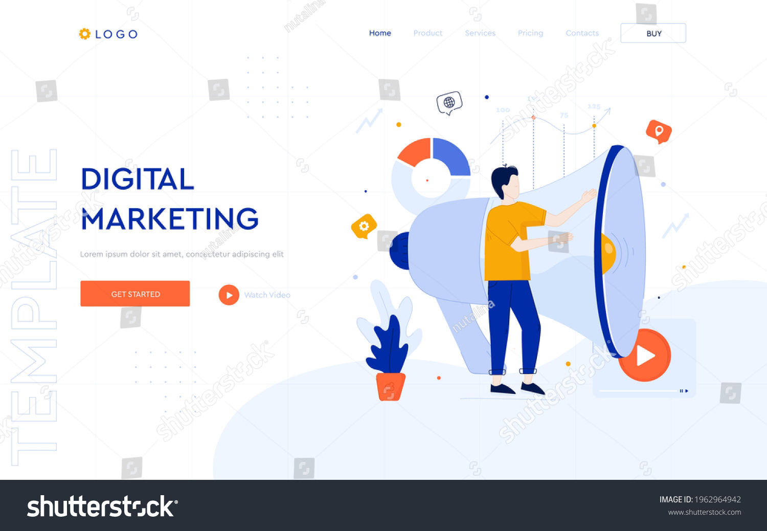 Digital Marketing Concept Website Template Man Stock Vector (Royalty ...