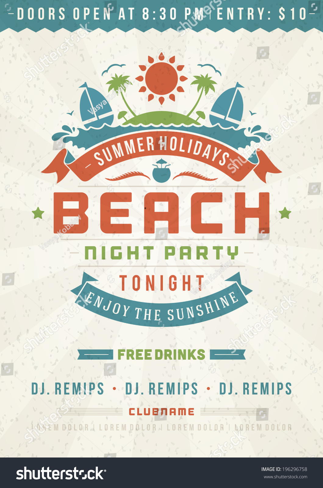 Retro Summer Party Design Poster Flyer Stock Vector (Royalty Free ...