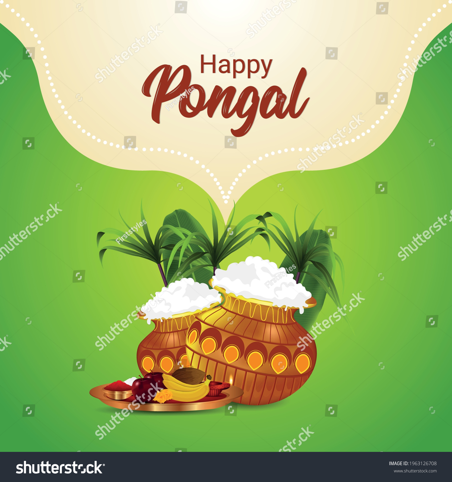 Happy Pongal Greeting Card Celebration Indian Stock Vector Royalty