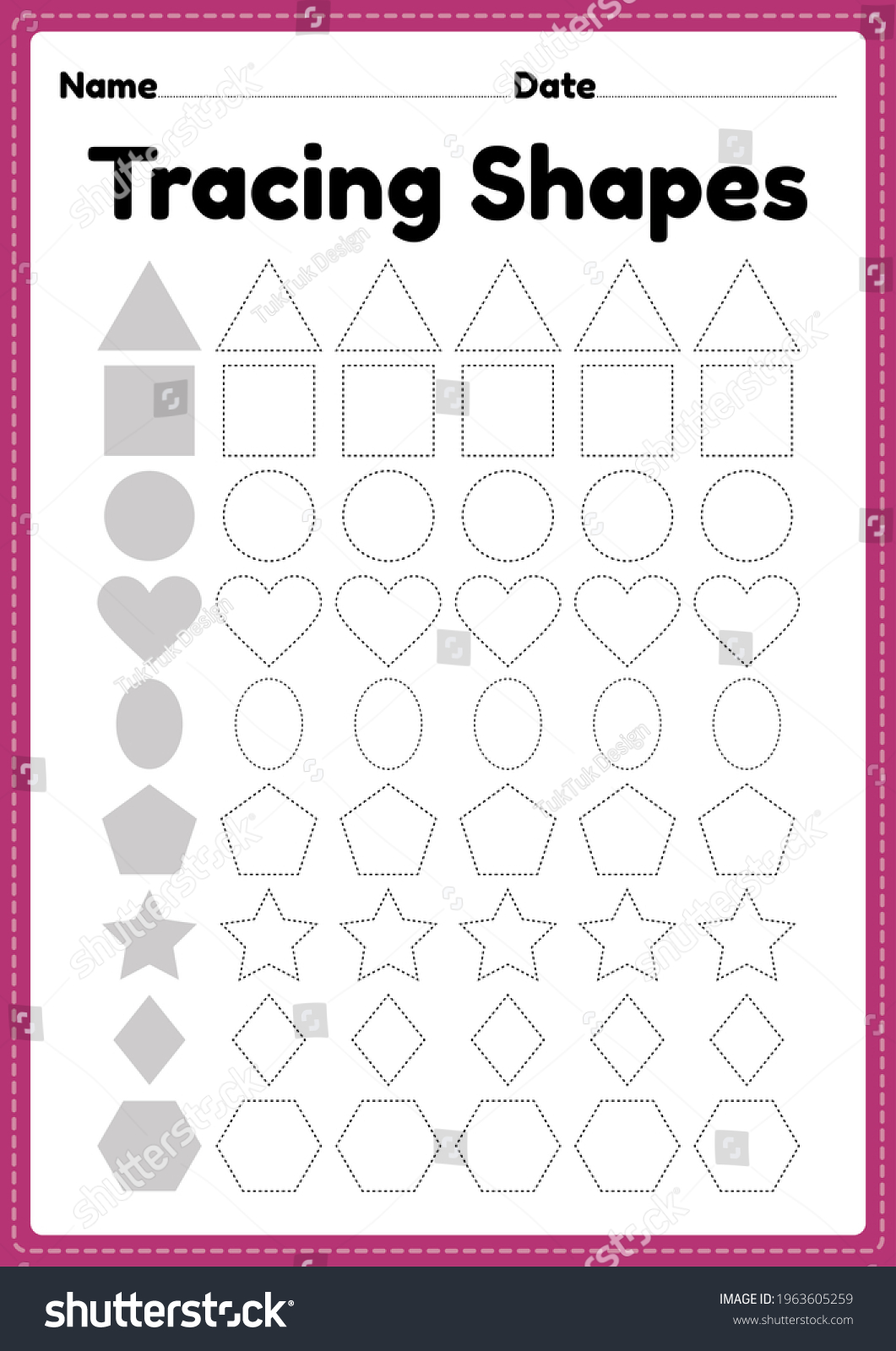 Tracing Shapes Worksheet Kindergarten Preschool Kids Stock Illustration ...