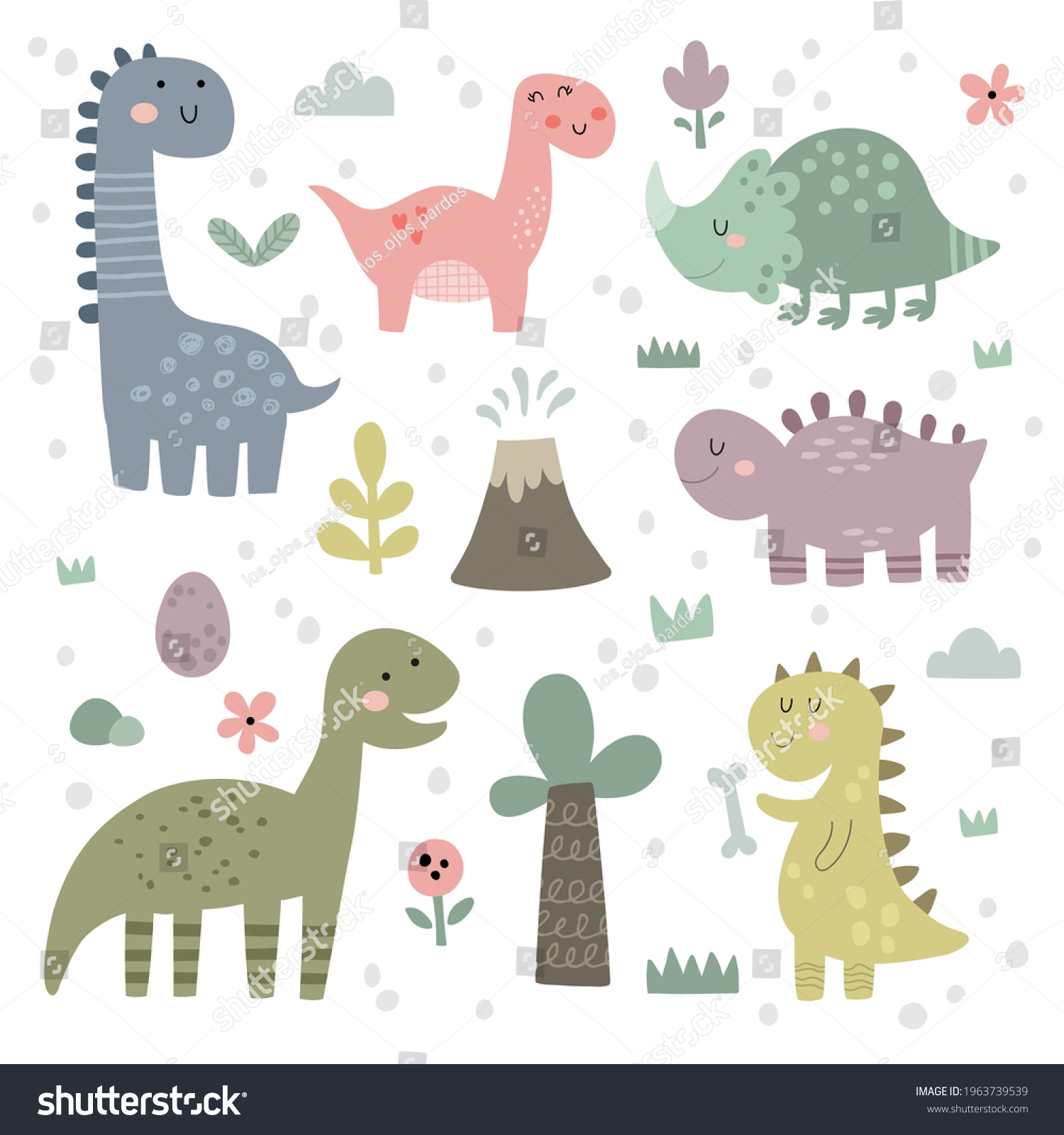 Cute Vector Set Dinosaurs Funny Clipart Stock Vector (Royalty Free ...