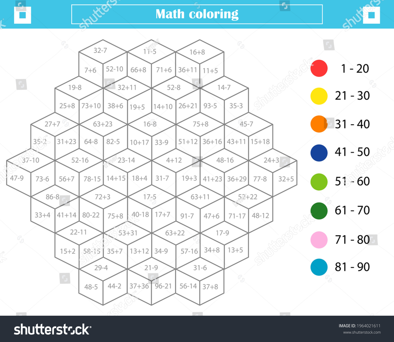 mathematical coloring book children addition subtraction stock vector royalty free 1964021611 shutterstock