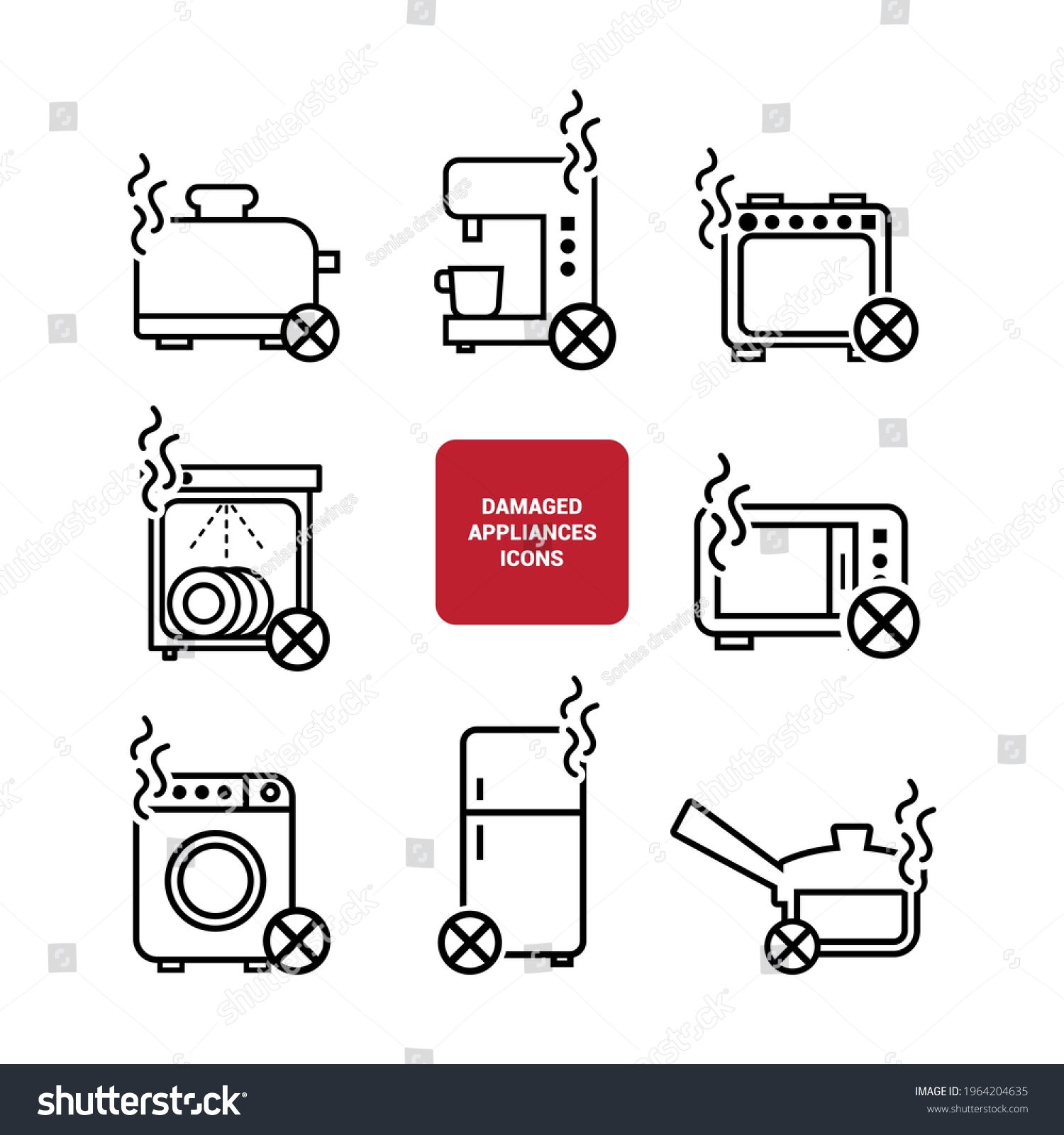 Vector Images Different Broken Home Appliance Stock Vector Royalty   Stock Vector Vector Images Different Broken Home Appliance Icons 1964204635 