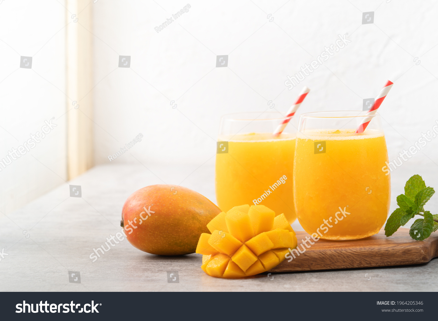 Fresh Mango Juice Close Design Concept Stock Photo 1964205346 ...