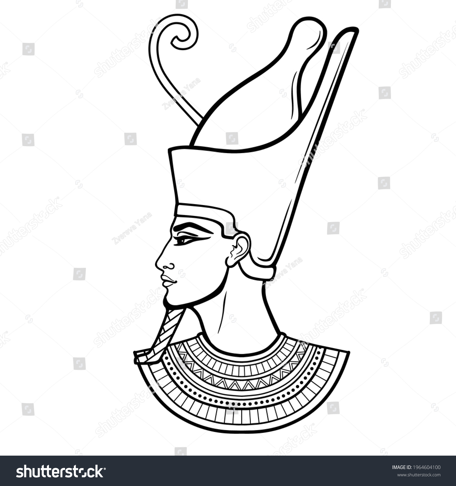 Animation Portrait Egyptian Man Crown Necklace Stock Vector (Royalty ...