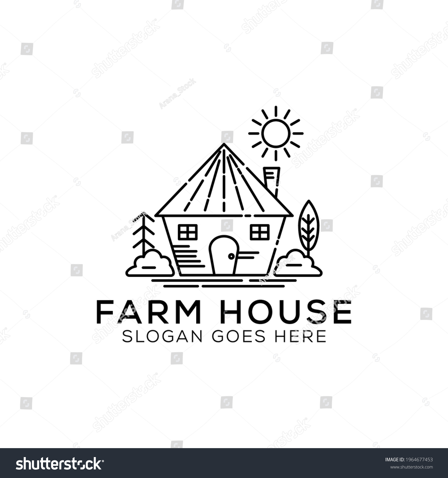 Outline Farm House Logo Design Illustration Stock Vector (Royalty Free ...