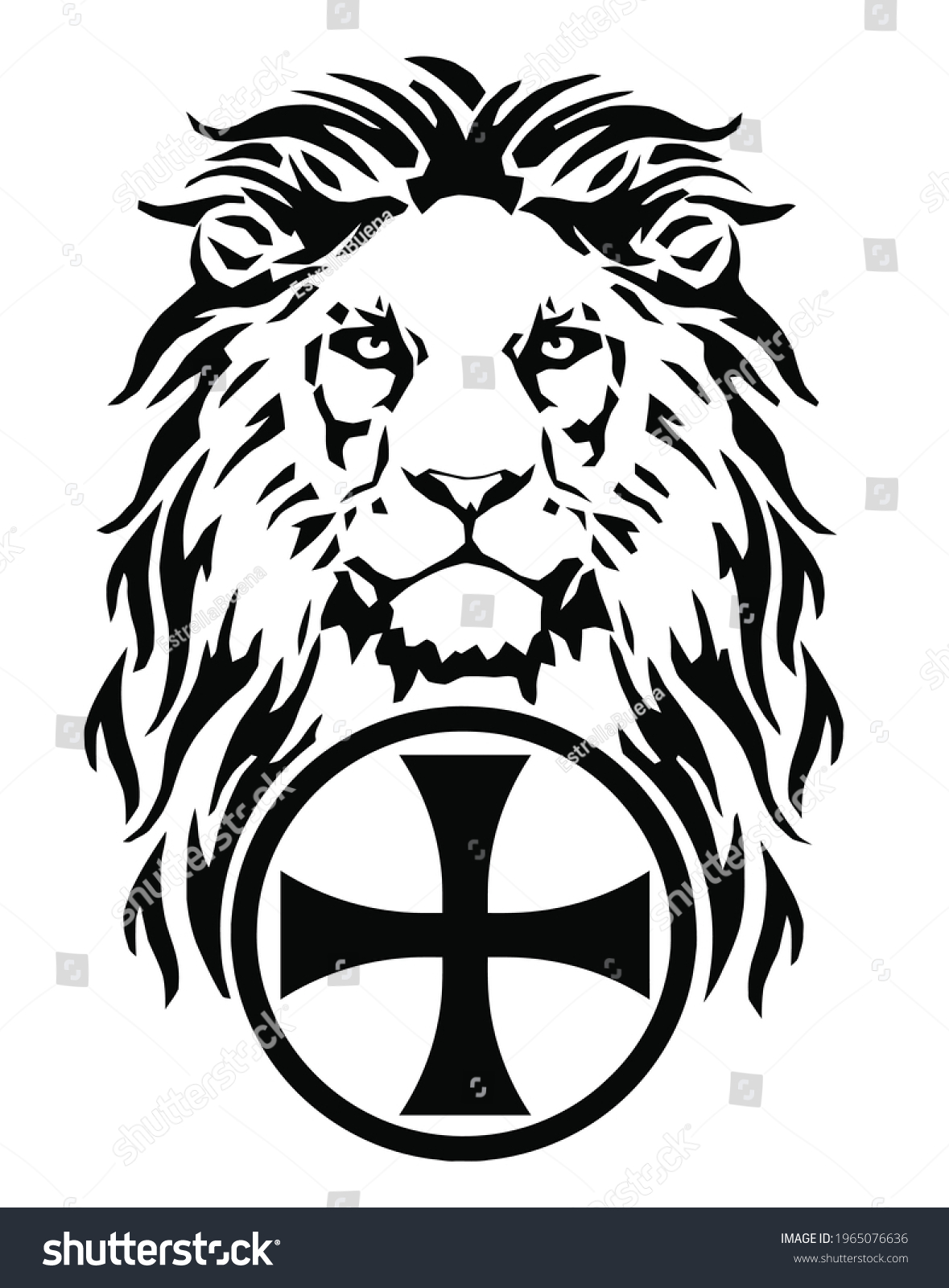 Lions Head Symbol Christianity Cross Drawing Stock Vector (Royalty Free ...