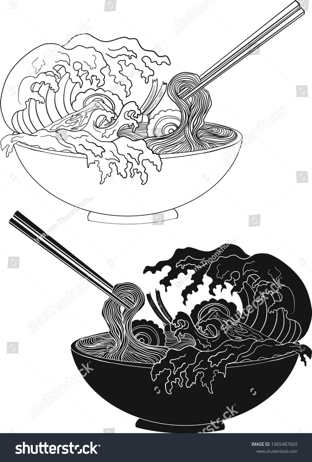 Traditional Japanese Ramen Wave Restaurant Printing Stock Vector ...