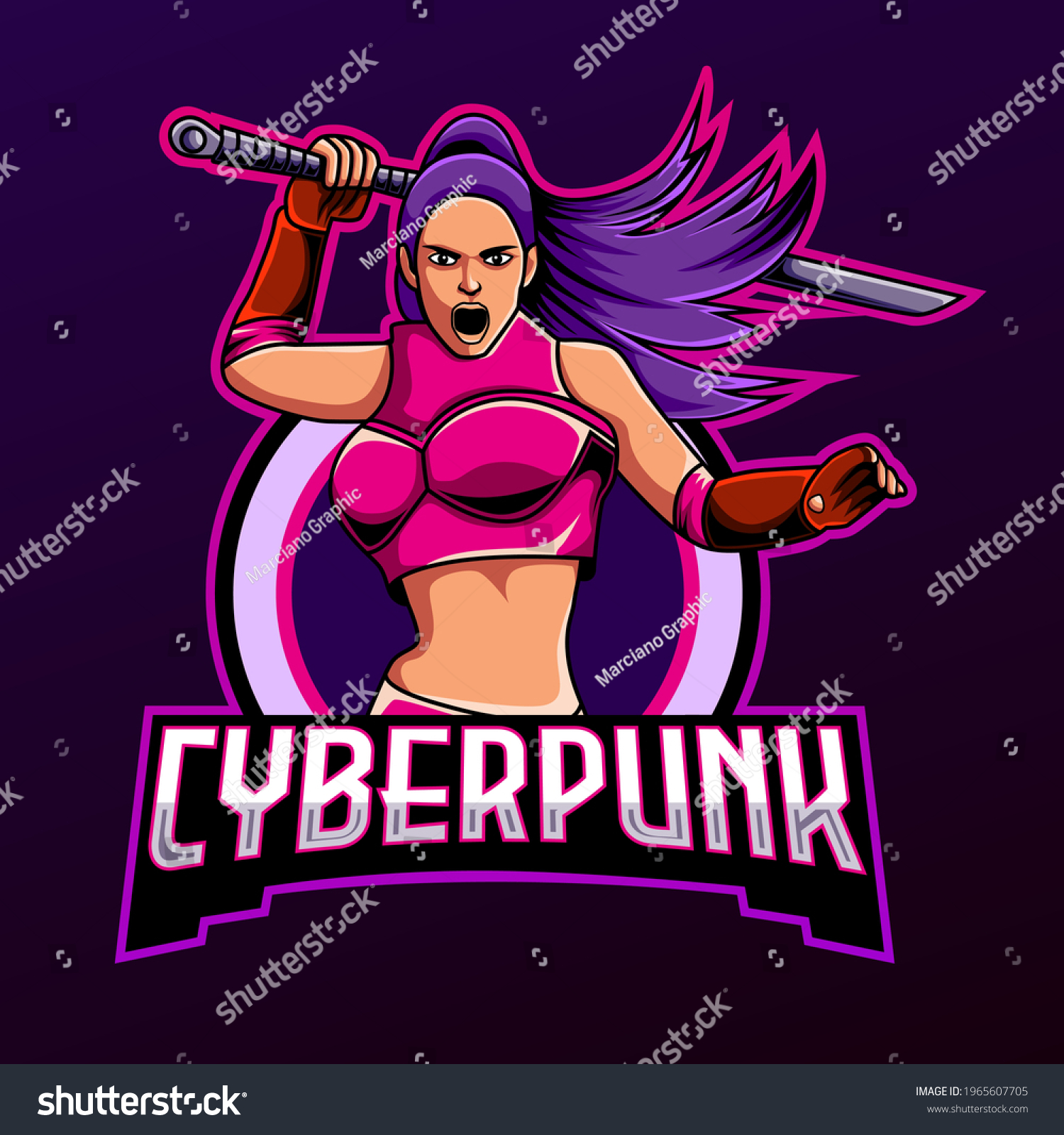 Cyberpunk Warrior Esport Logo Mascot Design Stock Vector Royalty Free 1965607705 Shutterstock