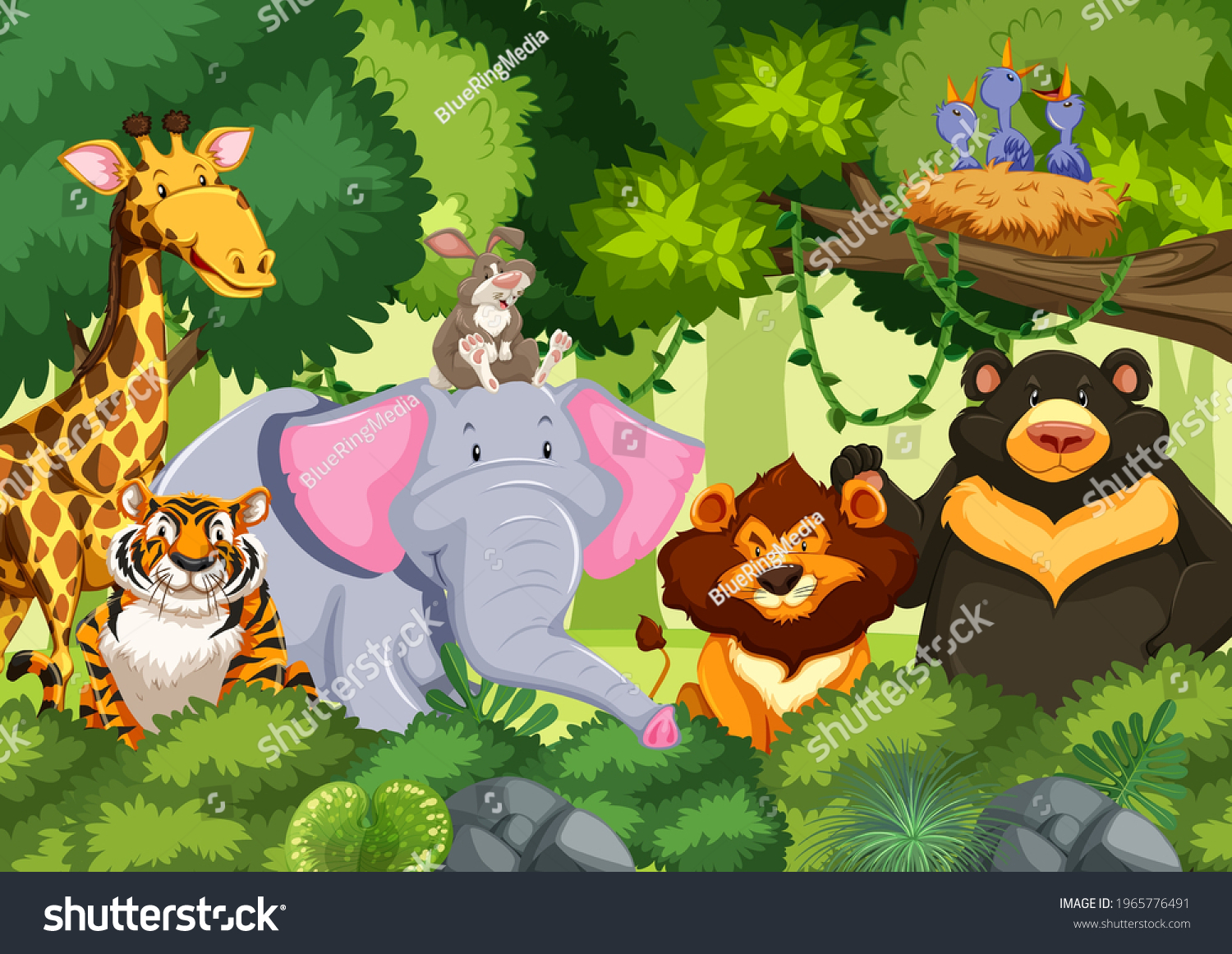 Wild Animals Jungle Illustration Stock Vector (Royalty Free) 1965776491 ...