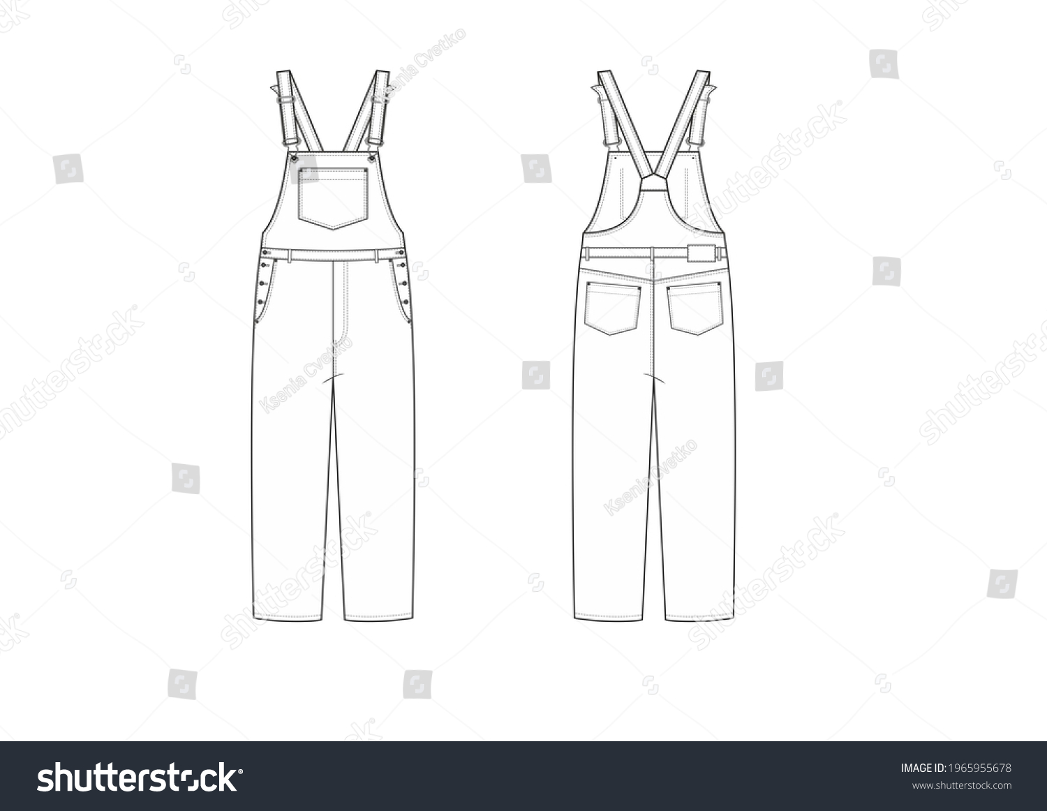 Denim Overalls Technical Fashion Illustration Vector Stock Illustration ...