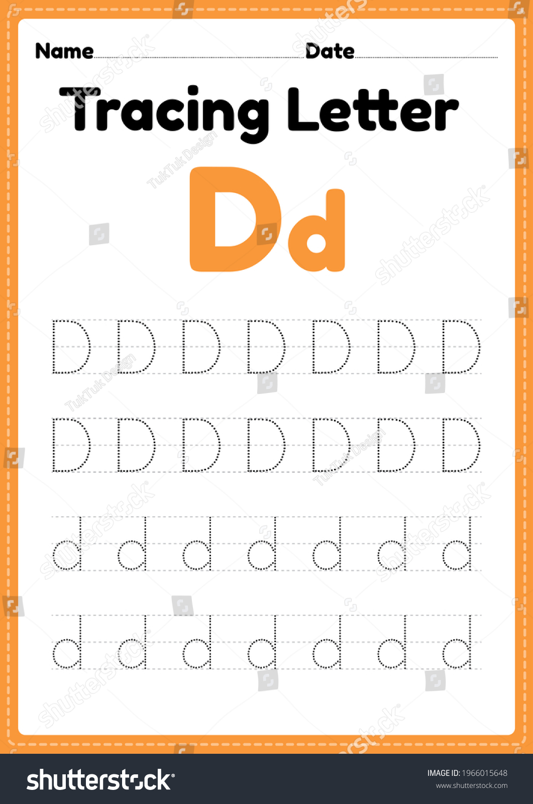 tracing letter d alphabet worksheet kindergarten stock illustration 1966015648 shutterstock