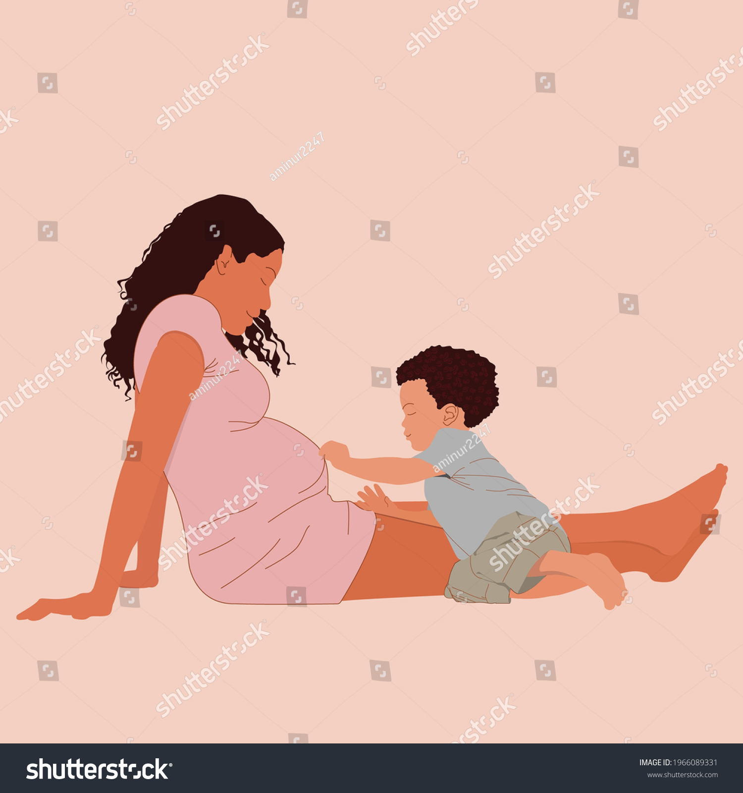 Pregnant Mom Son Flat Illustration Stock Vector Royalty Free