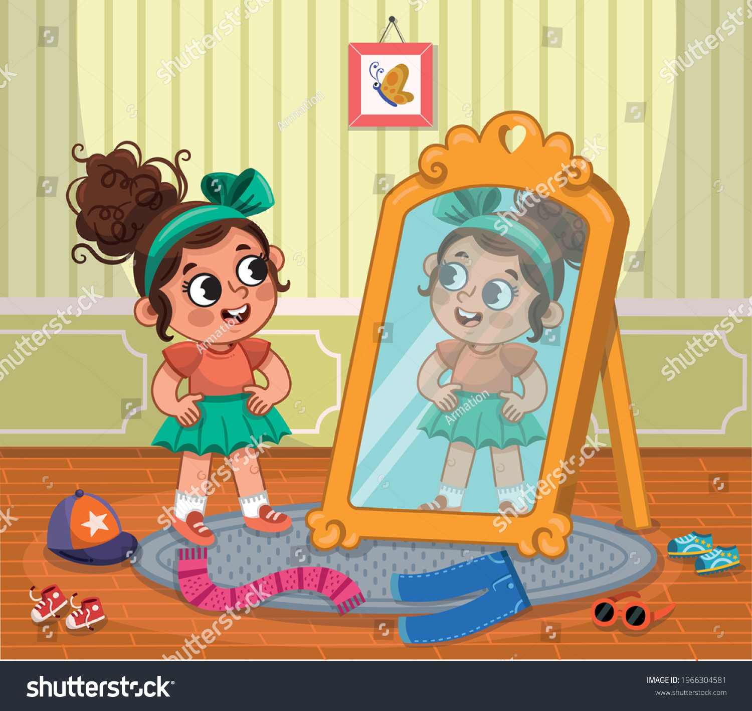 Happy Child Girl Try On Outfits Stock Vector (Royalty Free) 1966304581 ...