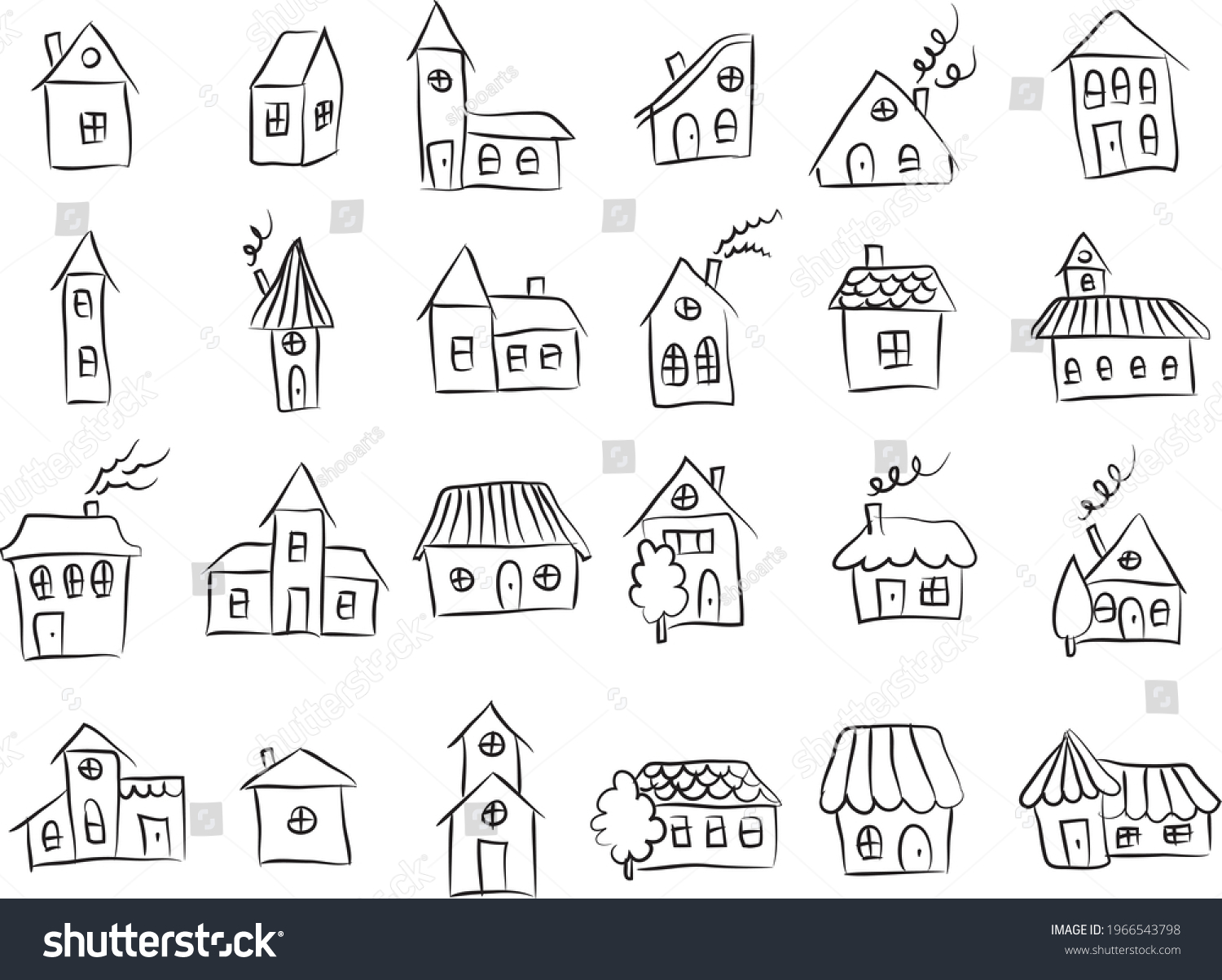 Hand Drawn Doodle Houses Vector Sketch Stock Vector (Royalty Free ...