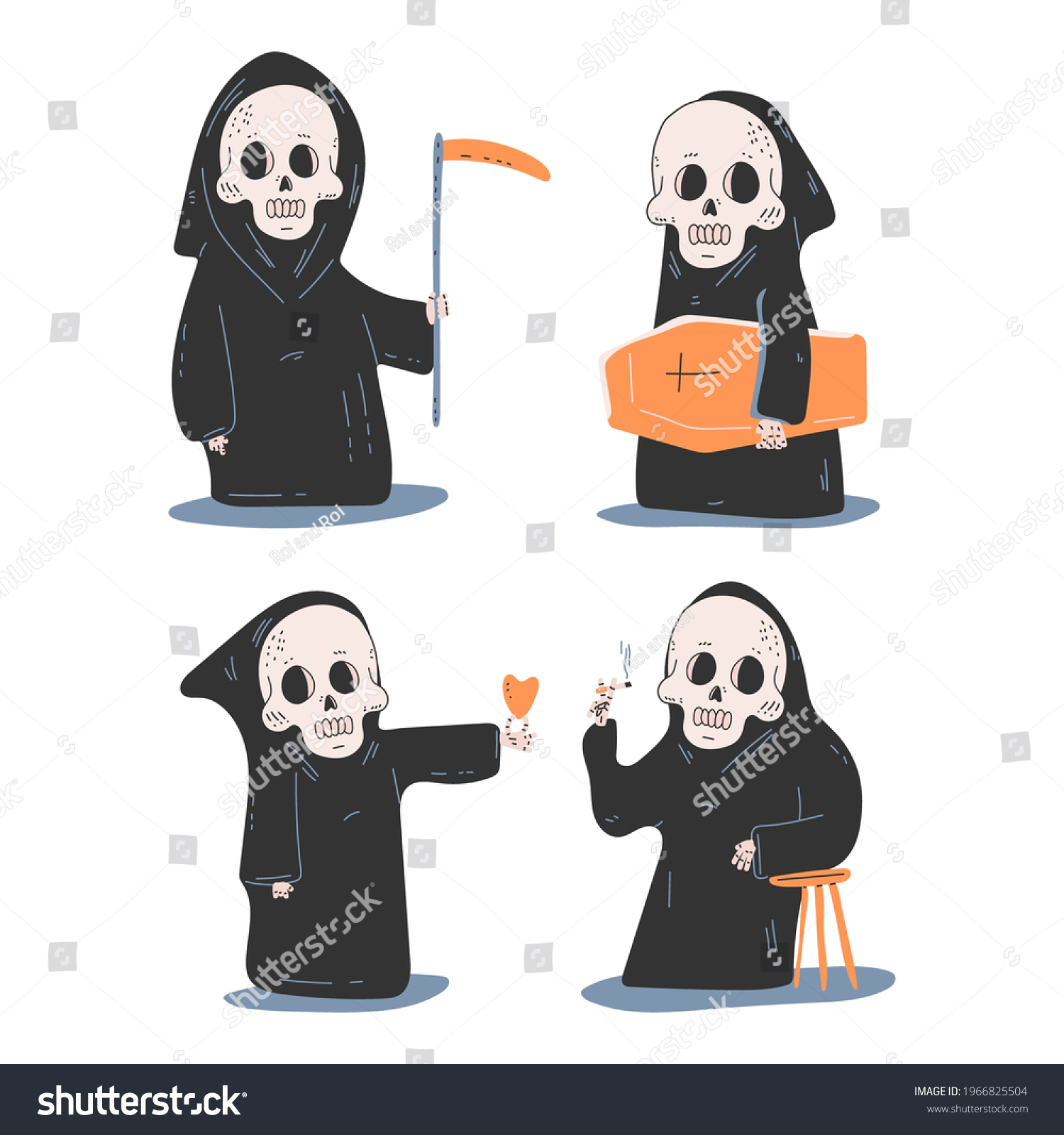 Cute Death Characters Vector Cartoon Set Stock Vector (Royalty Free ...