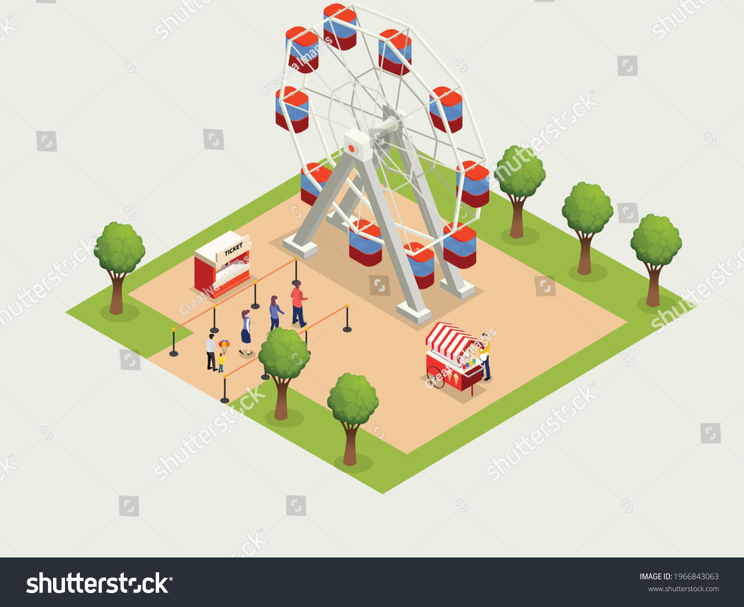 Amusement Park Vector Concept Happy People Stock Vector (Royalty Free ...