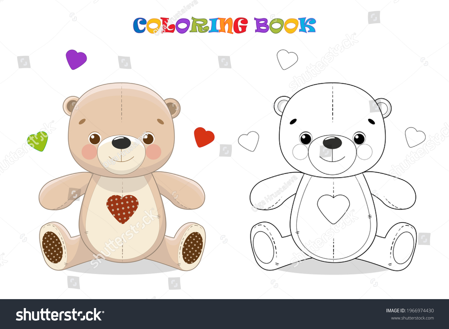 Cartoon Teddy Bear Hearts Coloring Page Stock Illustration 1966974430 ...