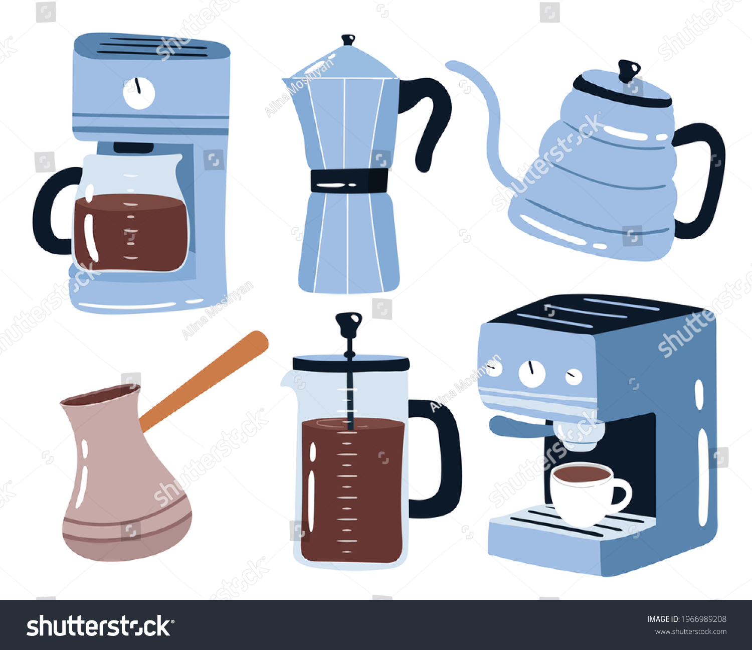 Coffee Makers Cartoon Style Hand Drawn Stock Vector (Royalty Free ...